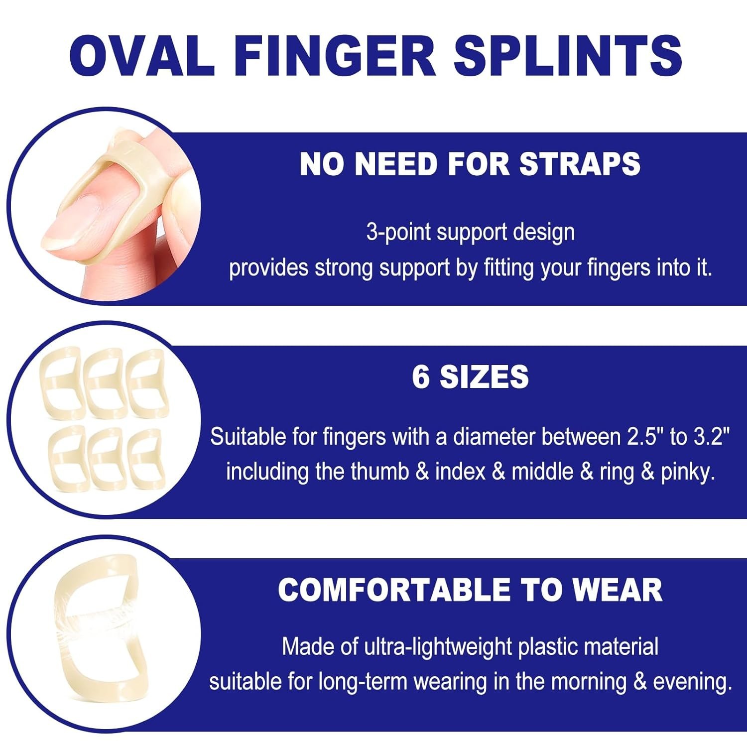 10Pcs Oval Finger Splints & Sleeves Kit, 6 Graduated Trigger Finger Splint & 4 F
