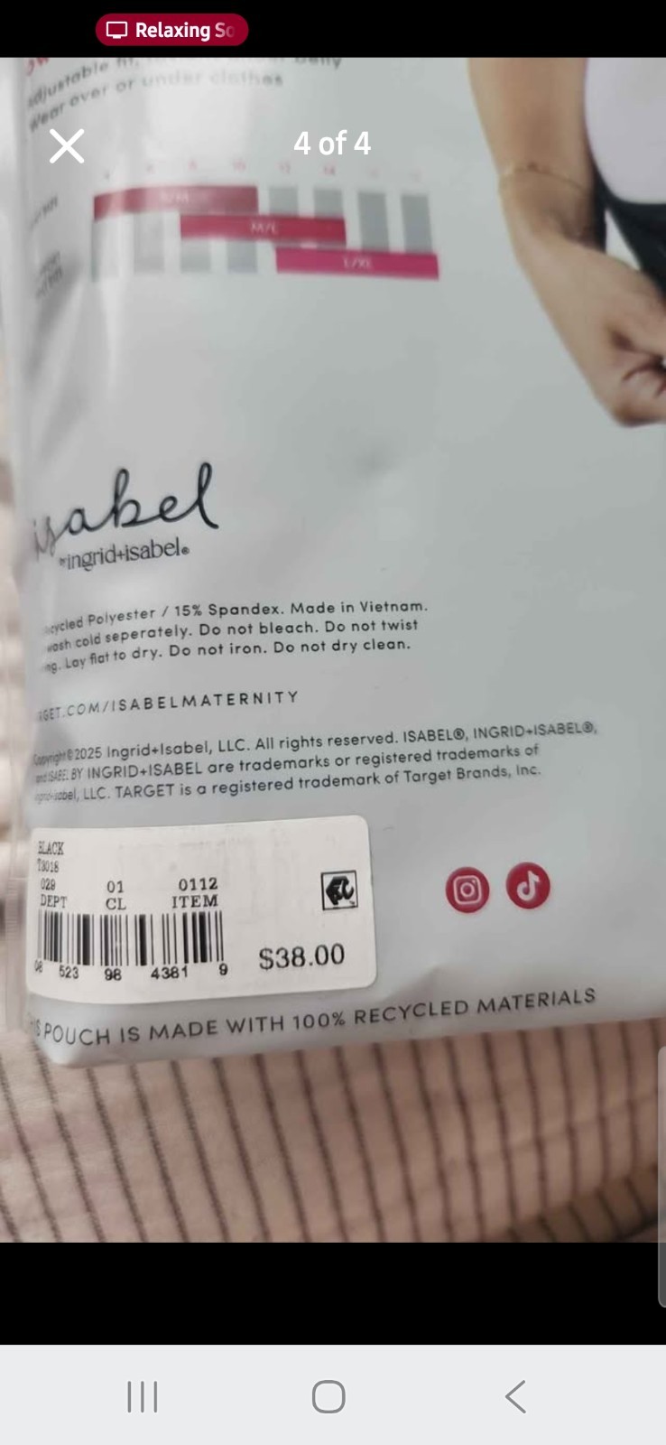 Isabel by Ingrid+Isabel Adjustable Pregnancy Support Belt Size L/XL Black