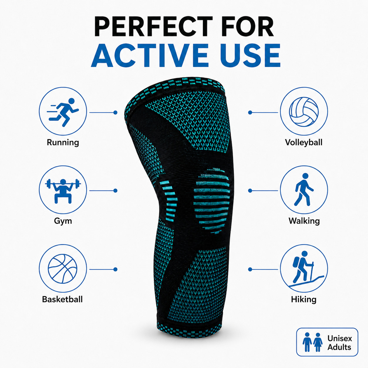 POWERLIX Knee Brace Compression Sleeve 2 Pack Pair Men Women Medium Teal Support