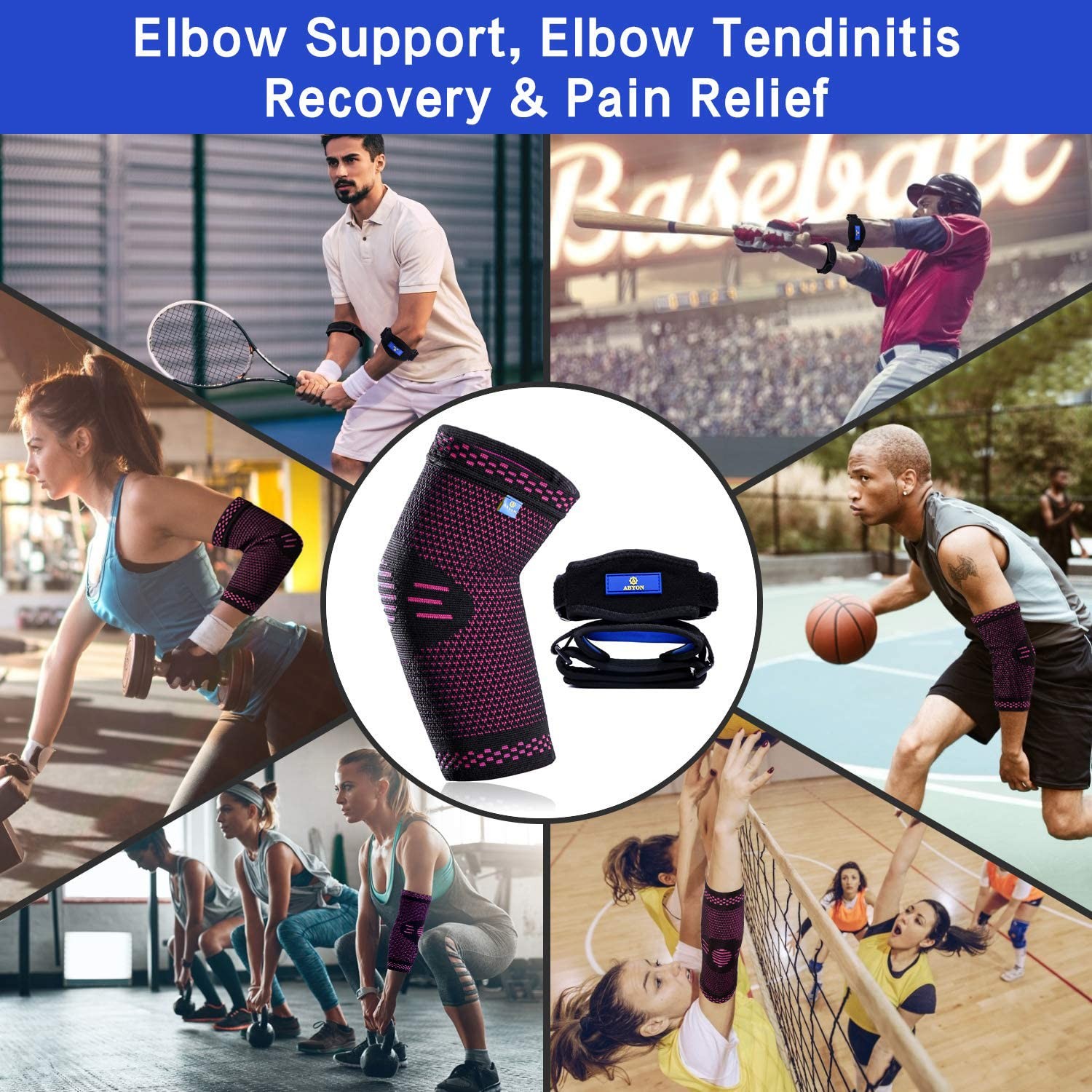 ABYON 3 Pack Professional Medical Grade Elbow Brace – Large, Pink