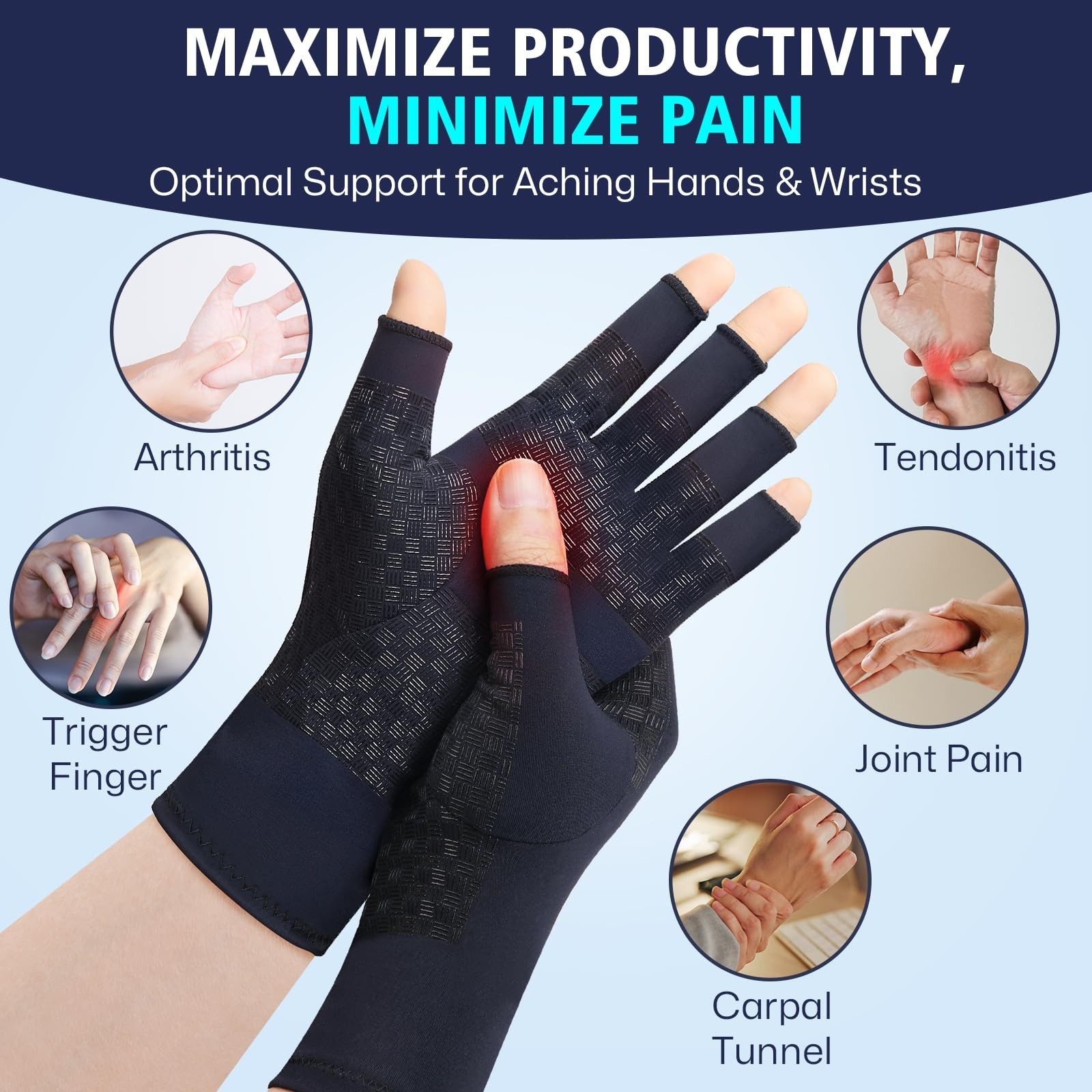 Extra Firm Compression Arthritis Gloves for Pain Relief – Fingerless Support for