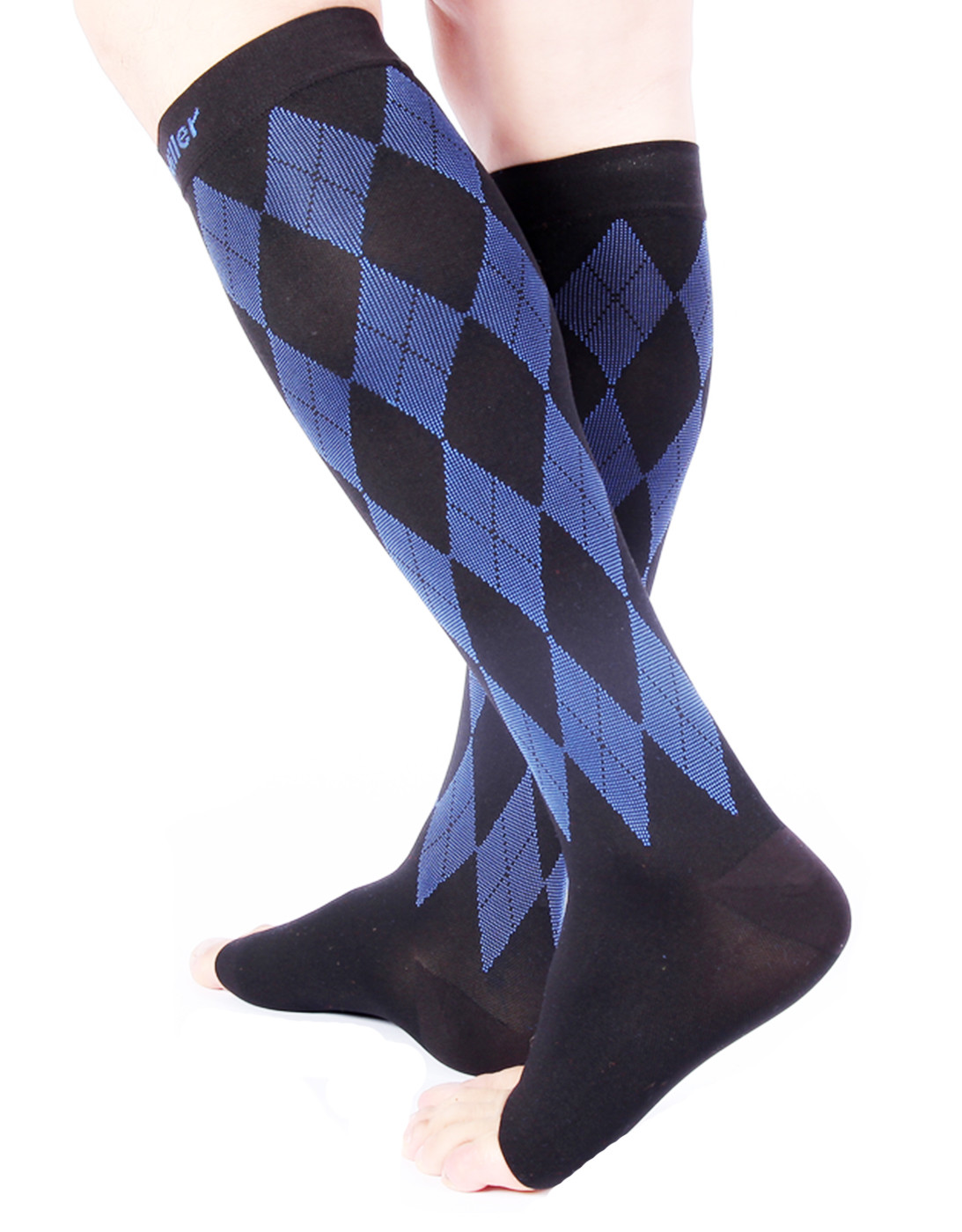 Doc Miller Open Toe Socks Compression Stockings 20-30 mmHg Varicose Veins BLUE
