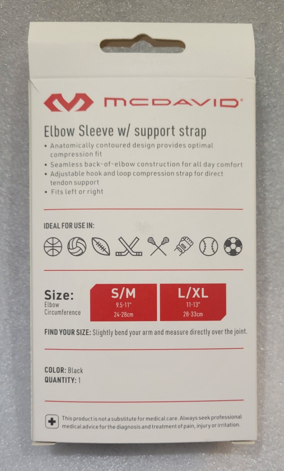 MCDAVID SPORT LARGE ELBOW COMPRESSION SLEEVE W/ SUPPORT STRAP FOR TENNIS ELBOW