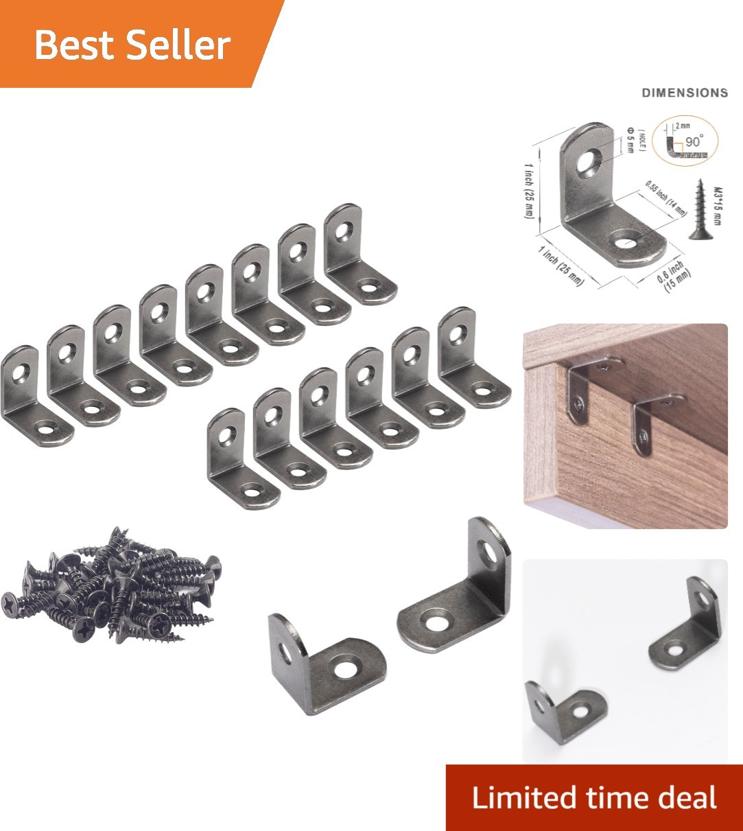 Durable Alloy Steel 16 Pack L Brackets for Shelving and Furniture