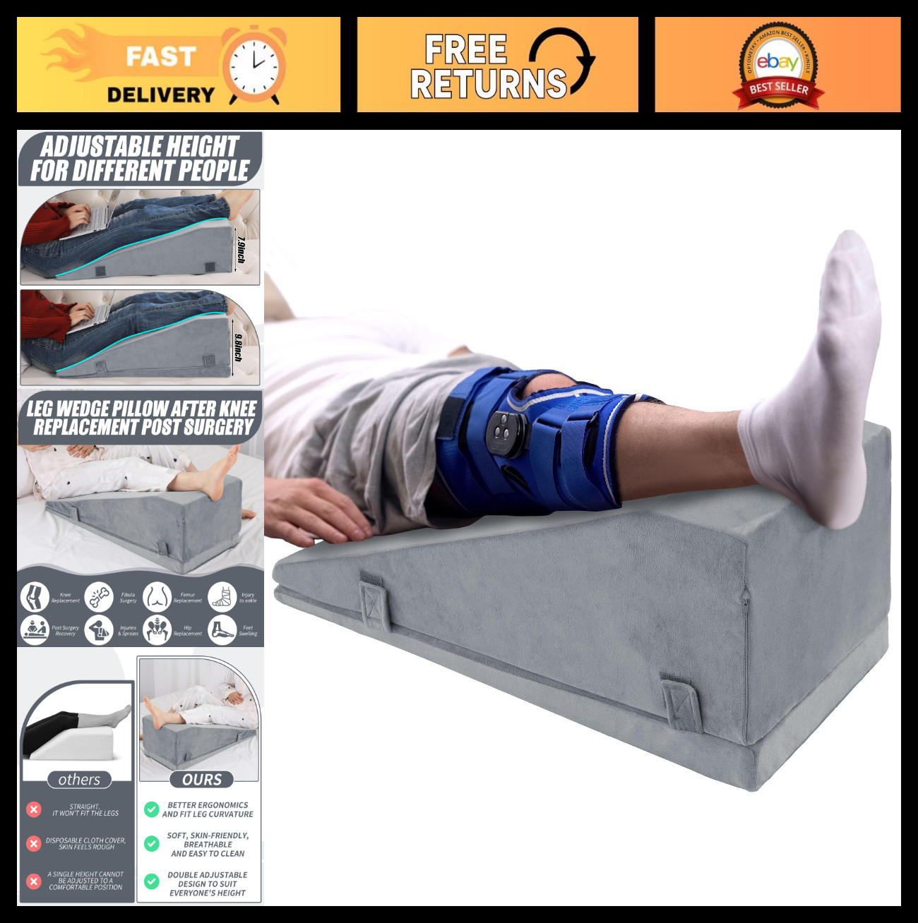 Adjustable Leg Elevation Pillow for Surgery Recovery, Knee Pain Relief Aid, Hip