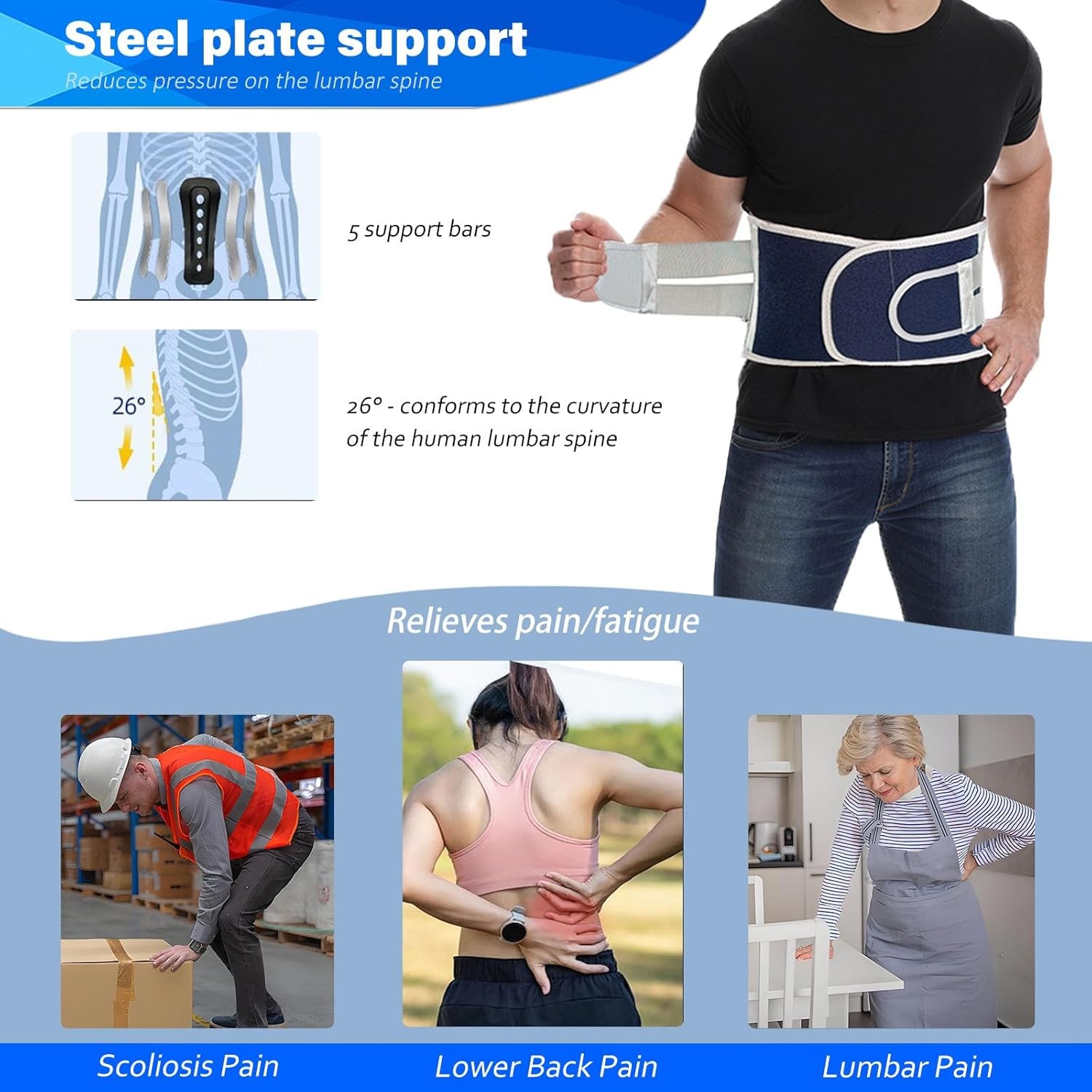 Back Brace for Lower Back Pain Relief from Herniated Disc, Sciatica & Scoliosis,