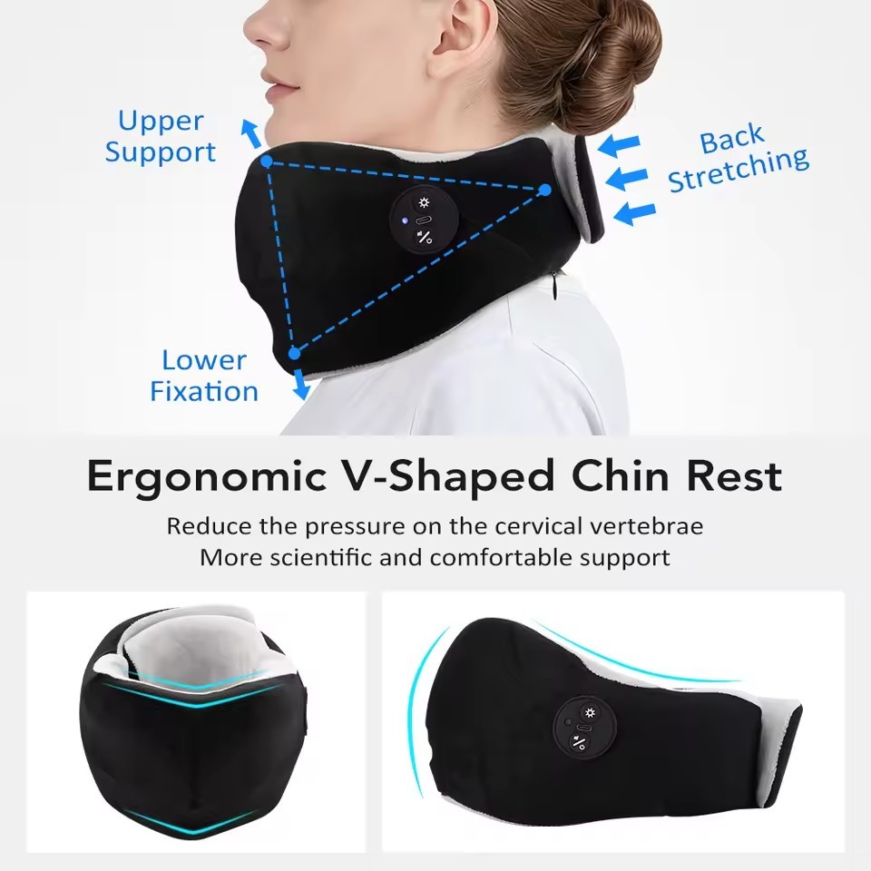 Neck Massager Cervical Traction Device Pain Relief Adjustabl Heat Neck Stretcher