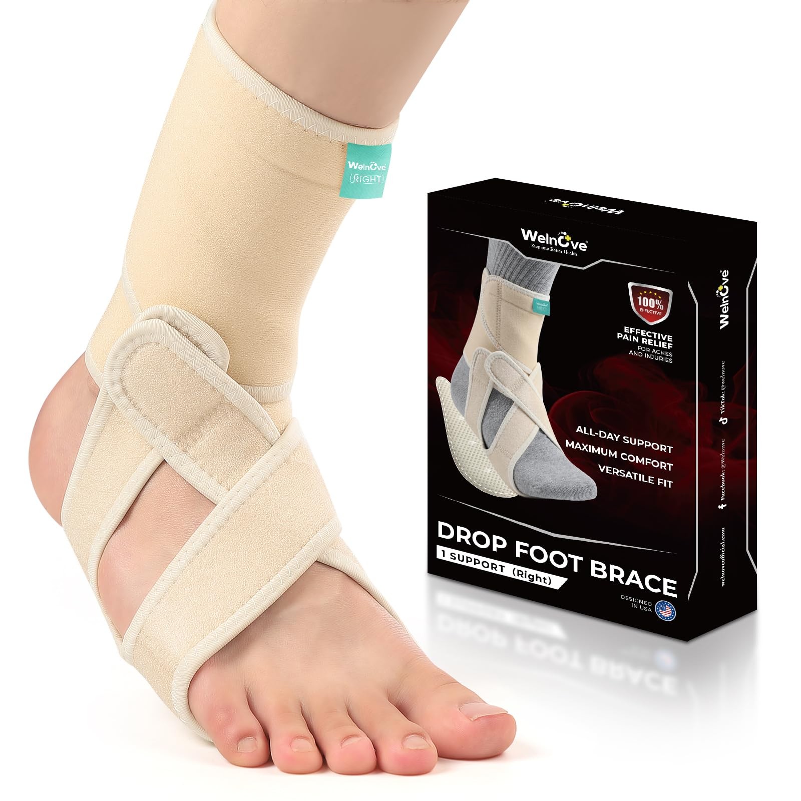 Drop Foot Brace with Arch Support, AFO Ankle Brace for Walking, Relieves Inst…