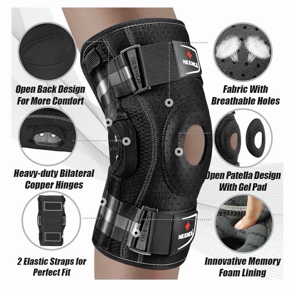 Knee Brace for Knee Pain, Hinged Knee Support Removable Dual Side Stabilizers