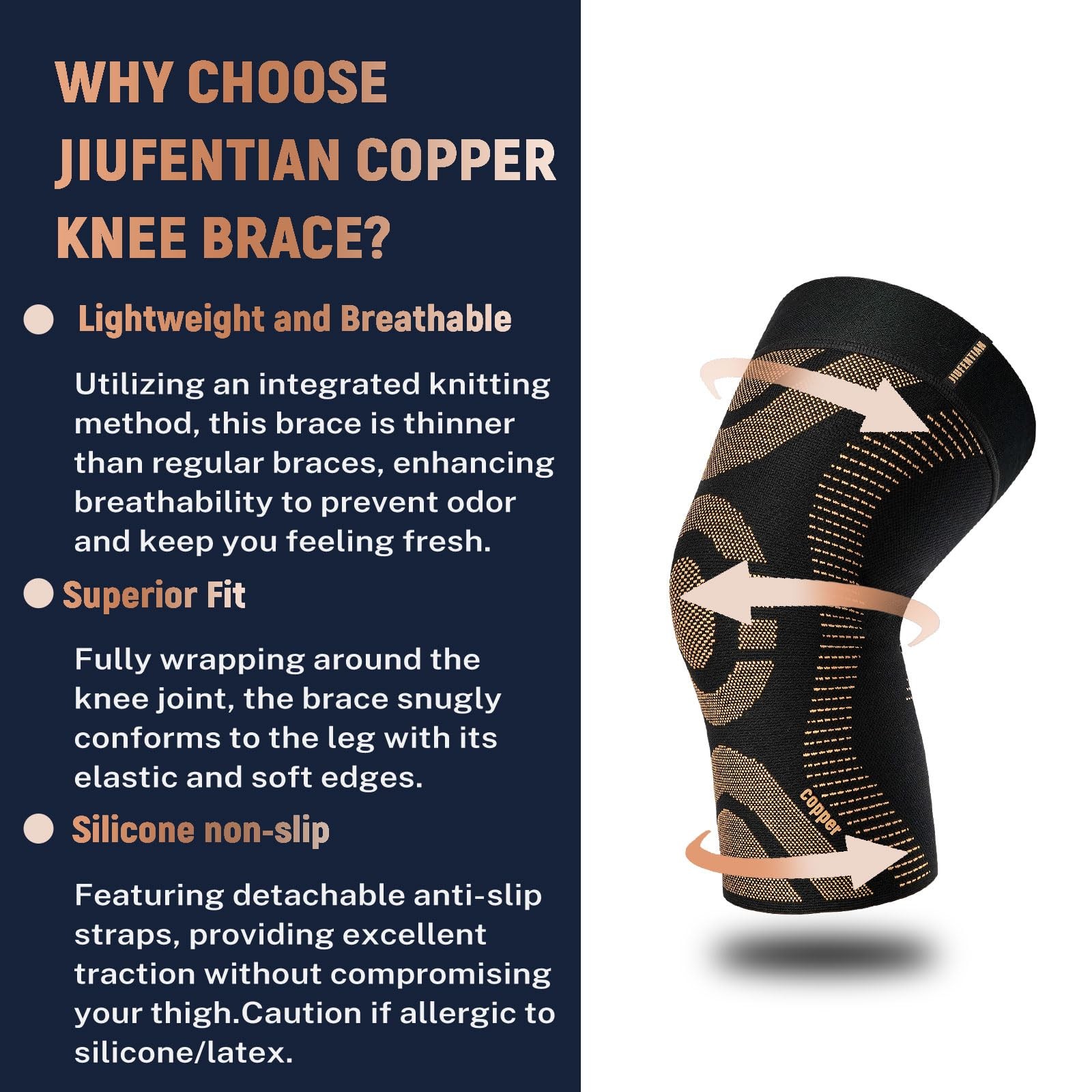 2 Pack Copper Knee Brace Compression Sleeve for Women & Men – Pain Relief for…