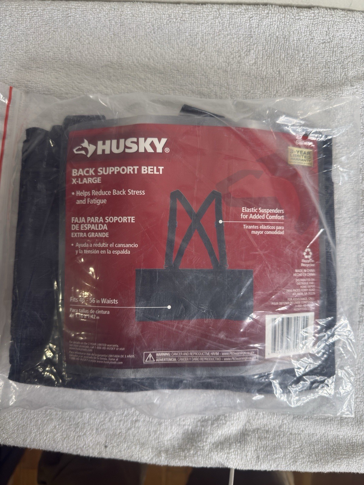 Husky Black Work Back Brace Support Belt Extra Large