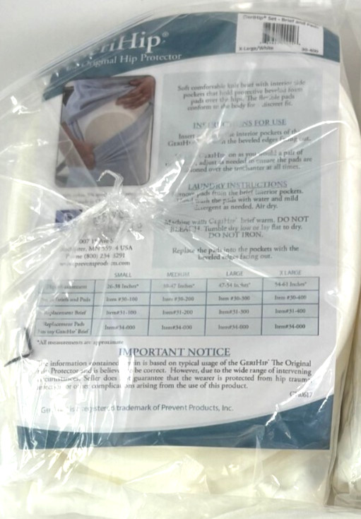 Gerihip The Original Hip Protector Brief and Pads X-Large XL White – 30-400