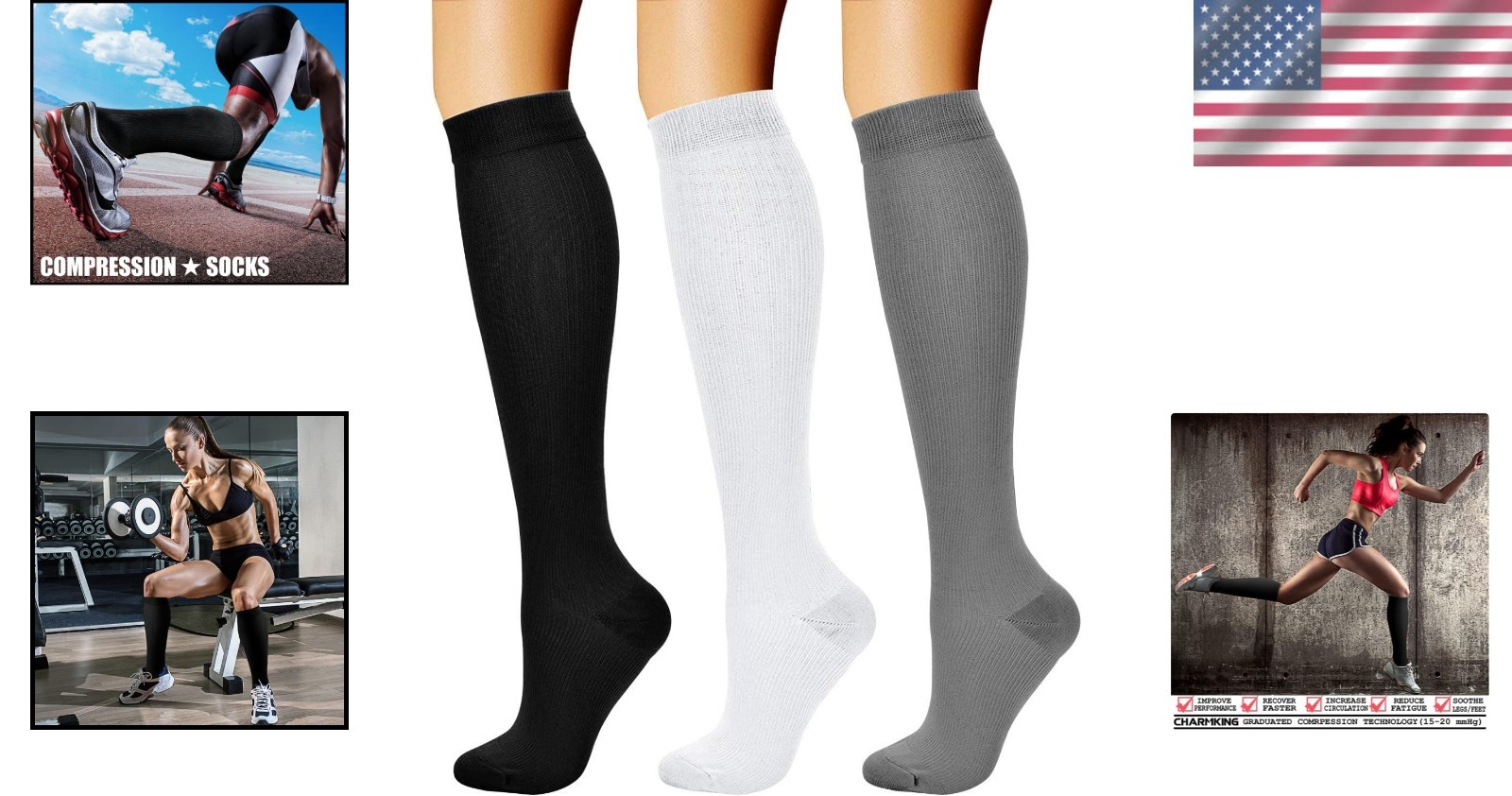 Athletic Compression Socks for Men & Women – 3 Pairs 15-20 mmHg Support