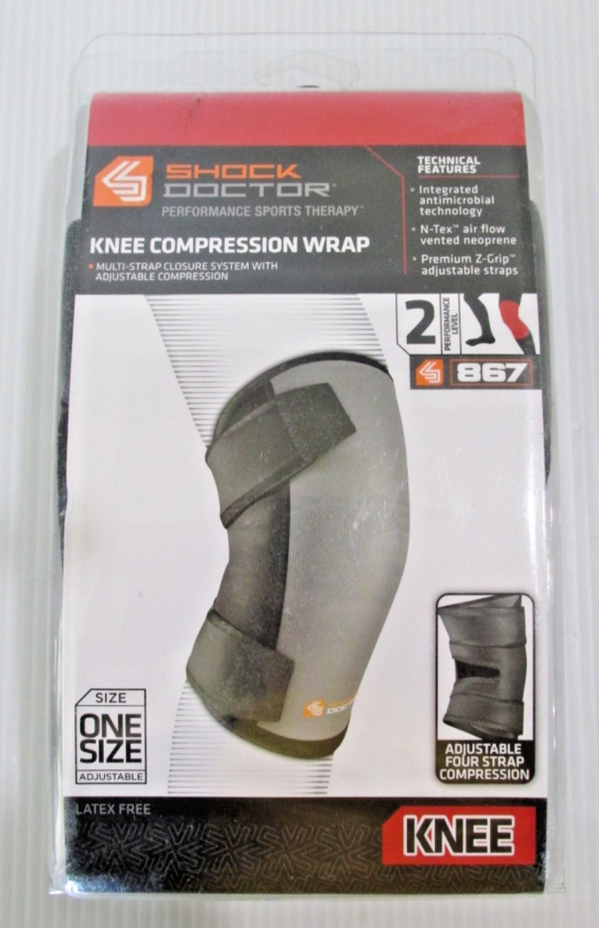 NEW SHOCK DOCTOR 867 Black /Gray Knee Compression Wrap – One Size Adjustable
