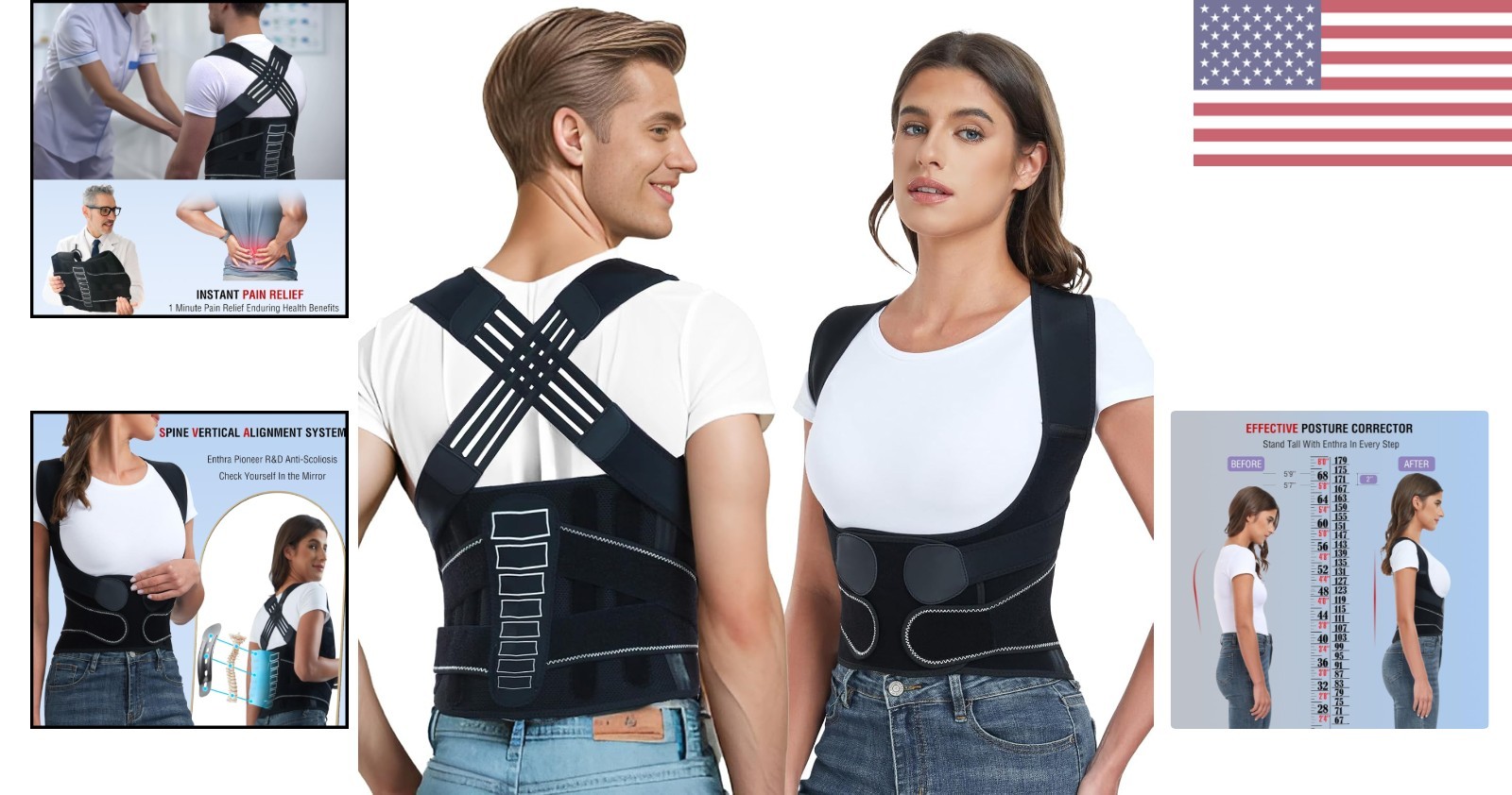 Ergonomic Back Brace Posture Corrector for Instant Pain Relief – Medium Size