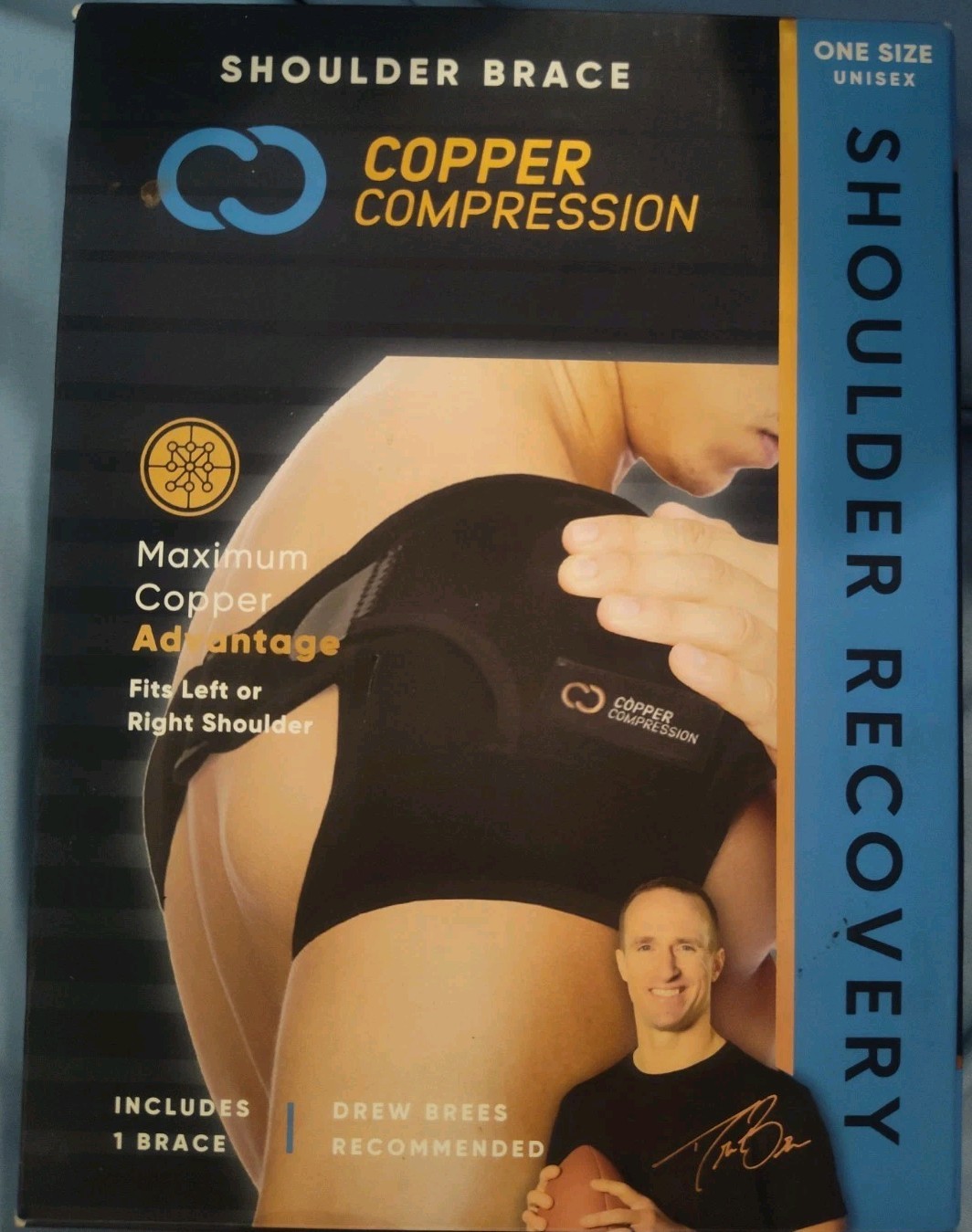 Copper Compression Recovery Shoulder Brace Immobilizer One Size, Unisex – Black