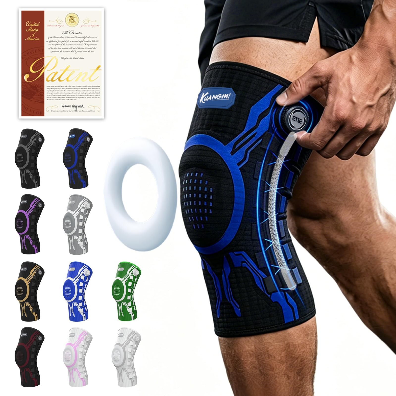 Kuangmi Blue Black-Left X-Large Single Knob Knee Brace