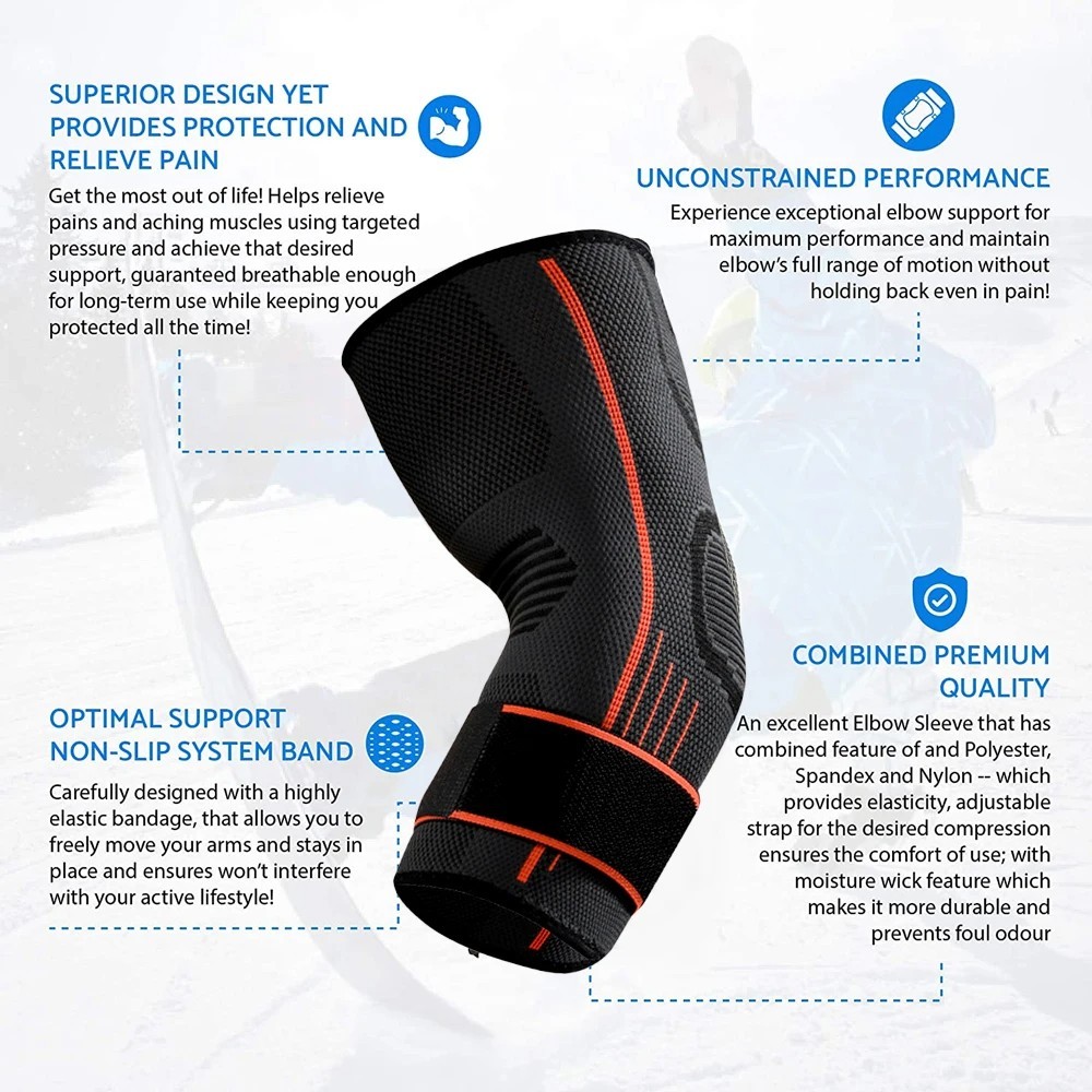 Elbow Brace Compression Sleeve Support Adjustable Strap for Tendonitis