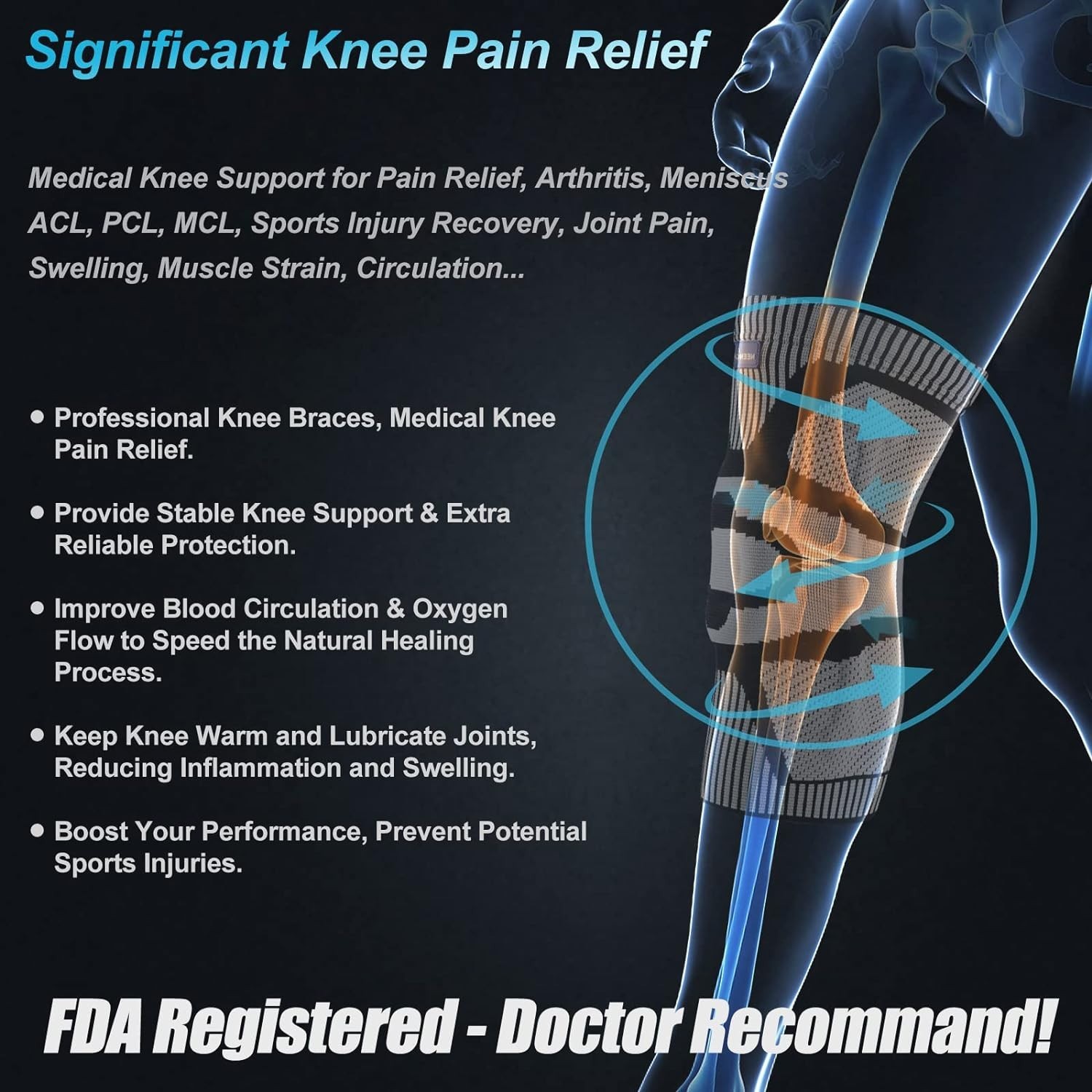 Medical Compression Knee Sleeve with Stabilizers & Patella Support – Black-Gray