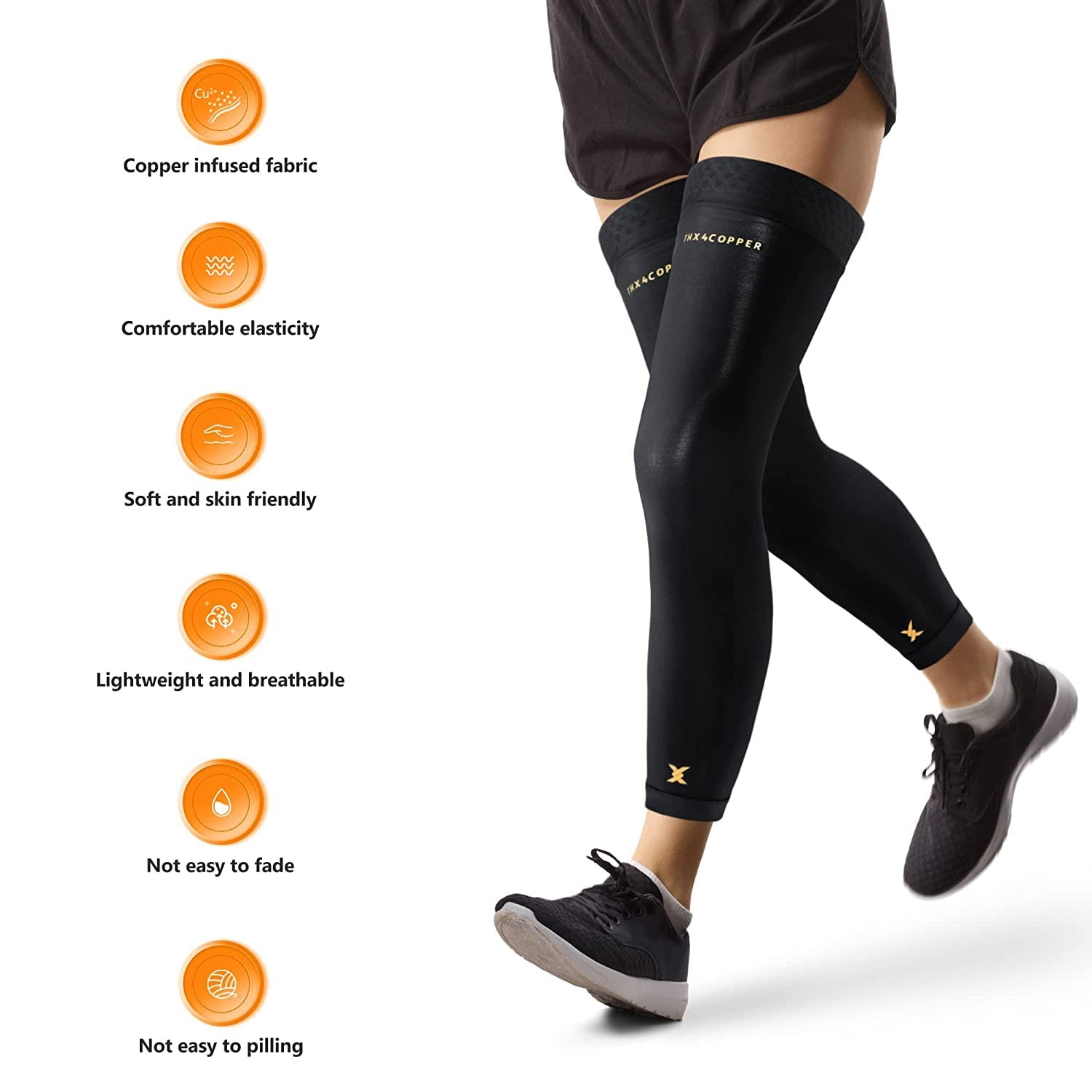 Copper Infused Full Leg Compression Sleeves Pair Unisex Sports Circulation