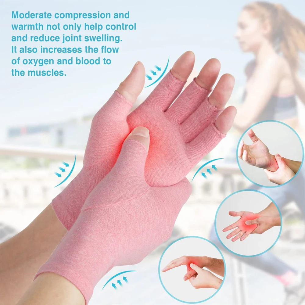 Compression Gloves Fingerless Hand Wrist Support Arthritis Carpal Tunnel 1 Pair
