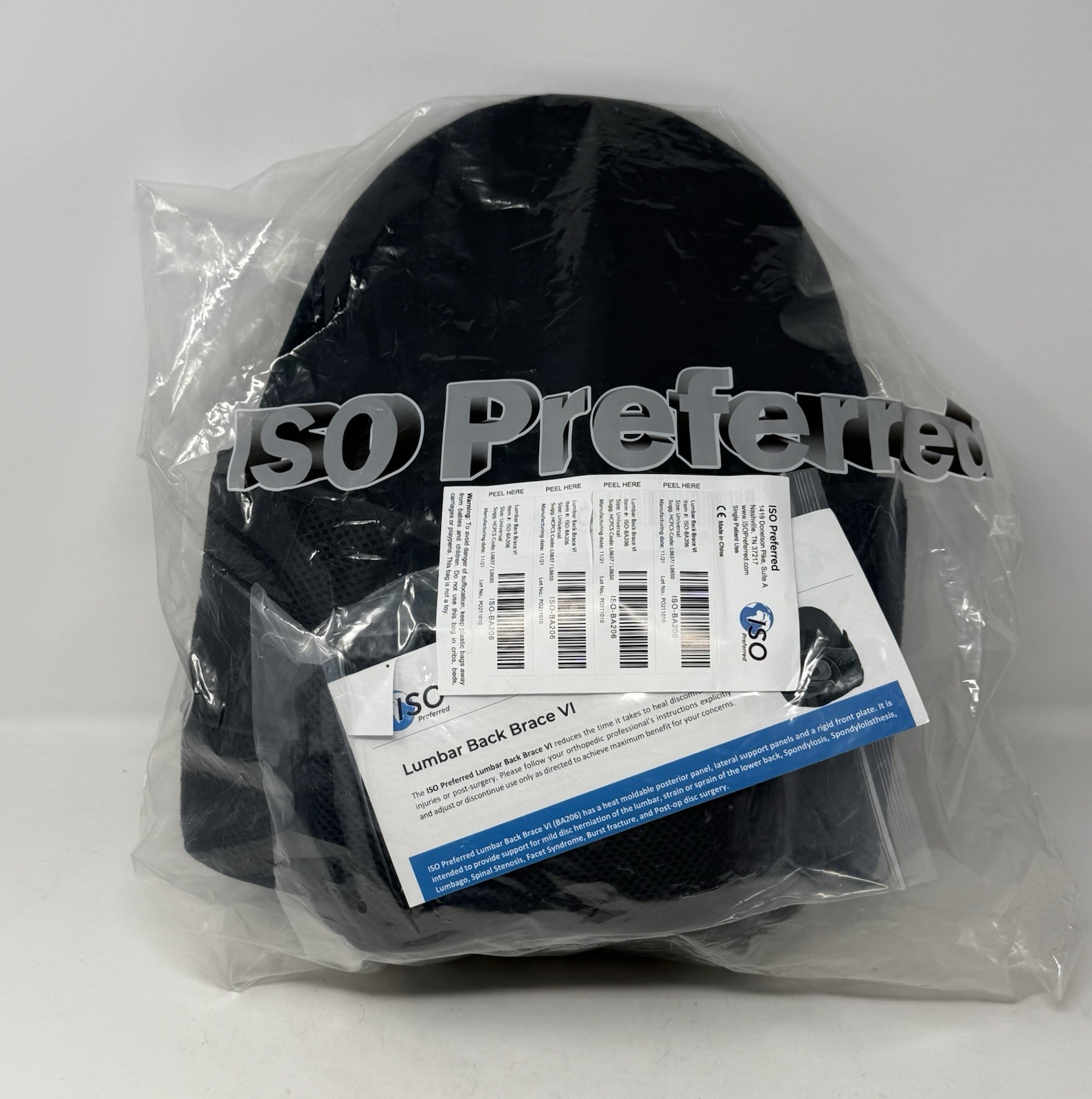 ISO Preferred Lumbar Back Brace VI ISO-BA206 Black Patient Care Posterior Panel