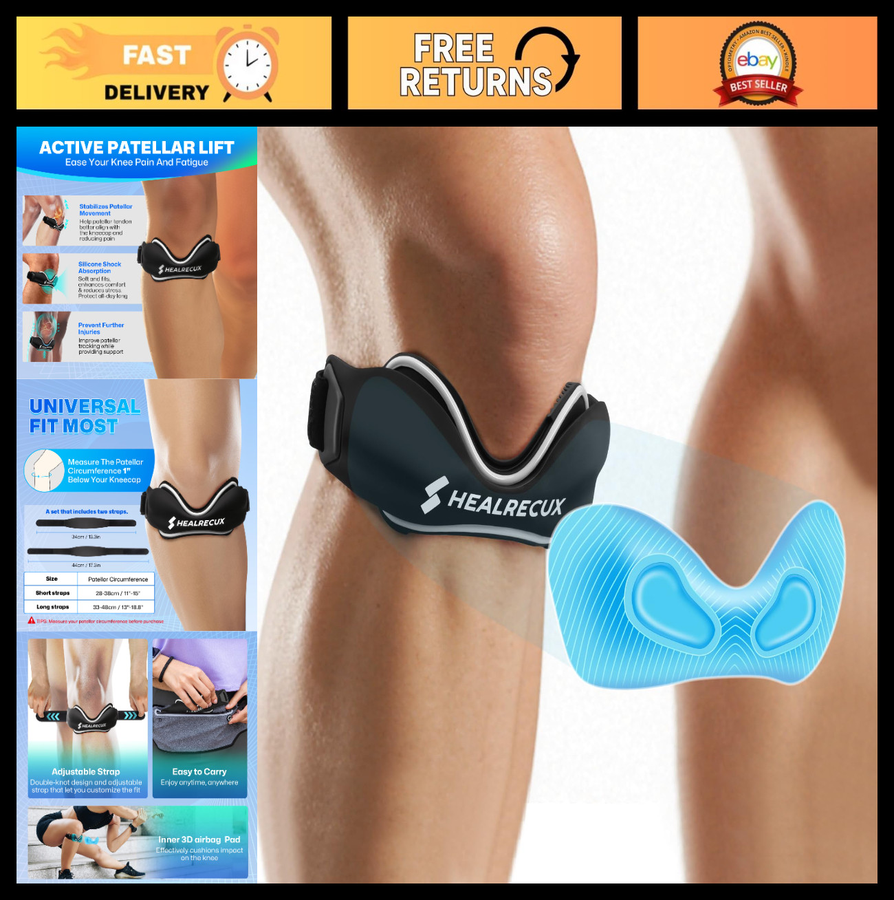 Patellar Tendon Support Strap – Silicone Non-Slip Knee Brace for Jumpers Knee, T