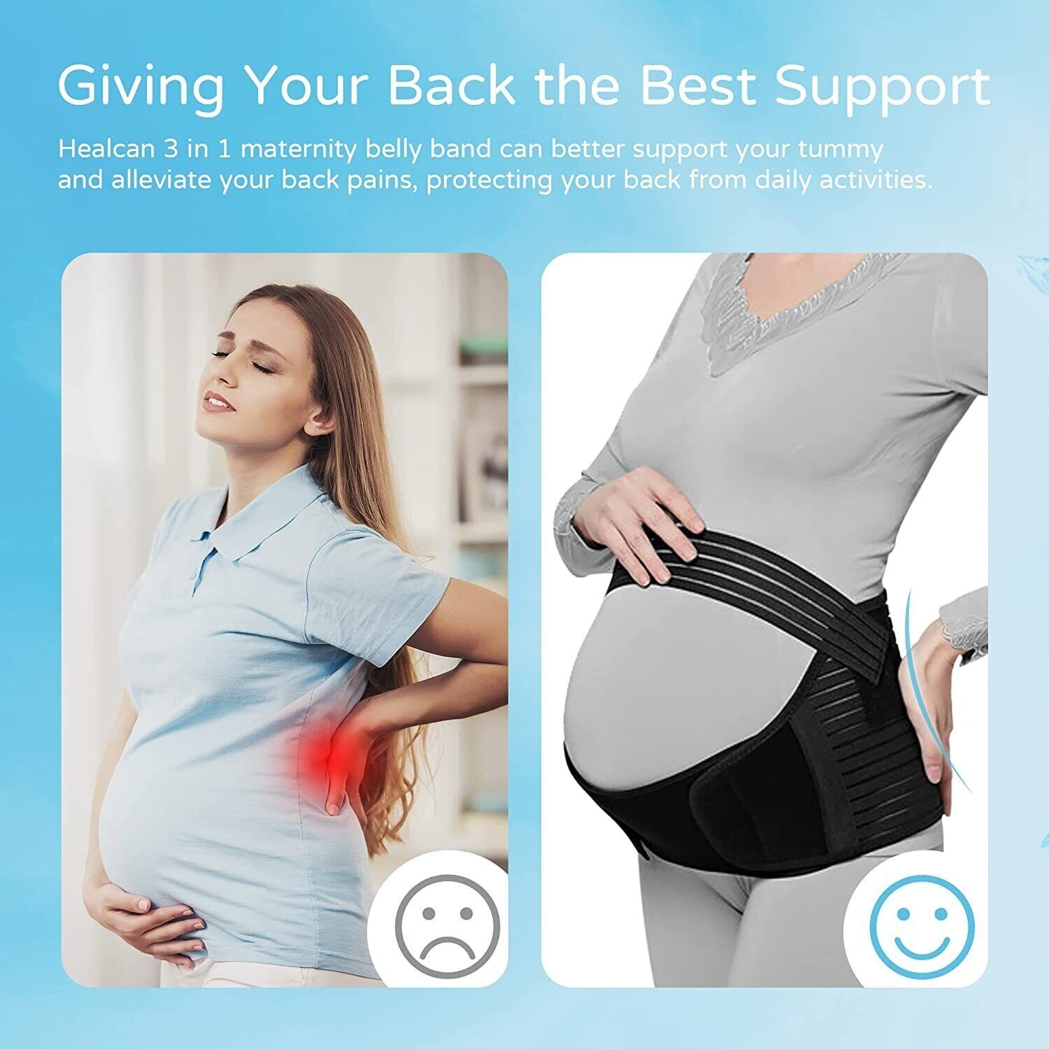 Maternity Band Abdomen Waist Back Support Belt Pregnancy Belly Brace Black (XXL)