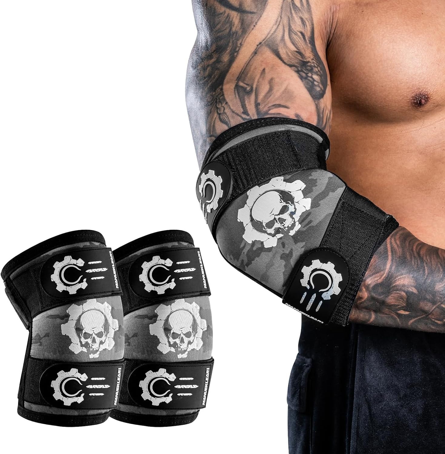 MANUEKLEAR 5mm Neoprene Weight Lifting Elbow Sleeves for Men (1 Pair), L