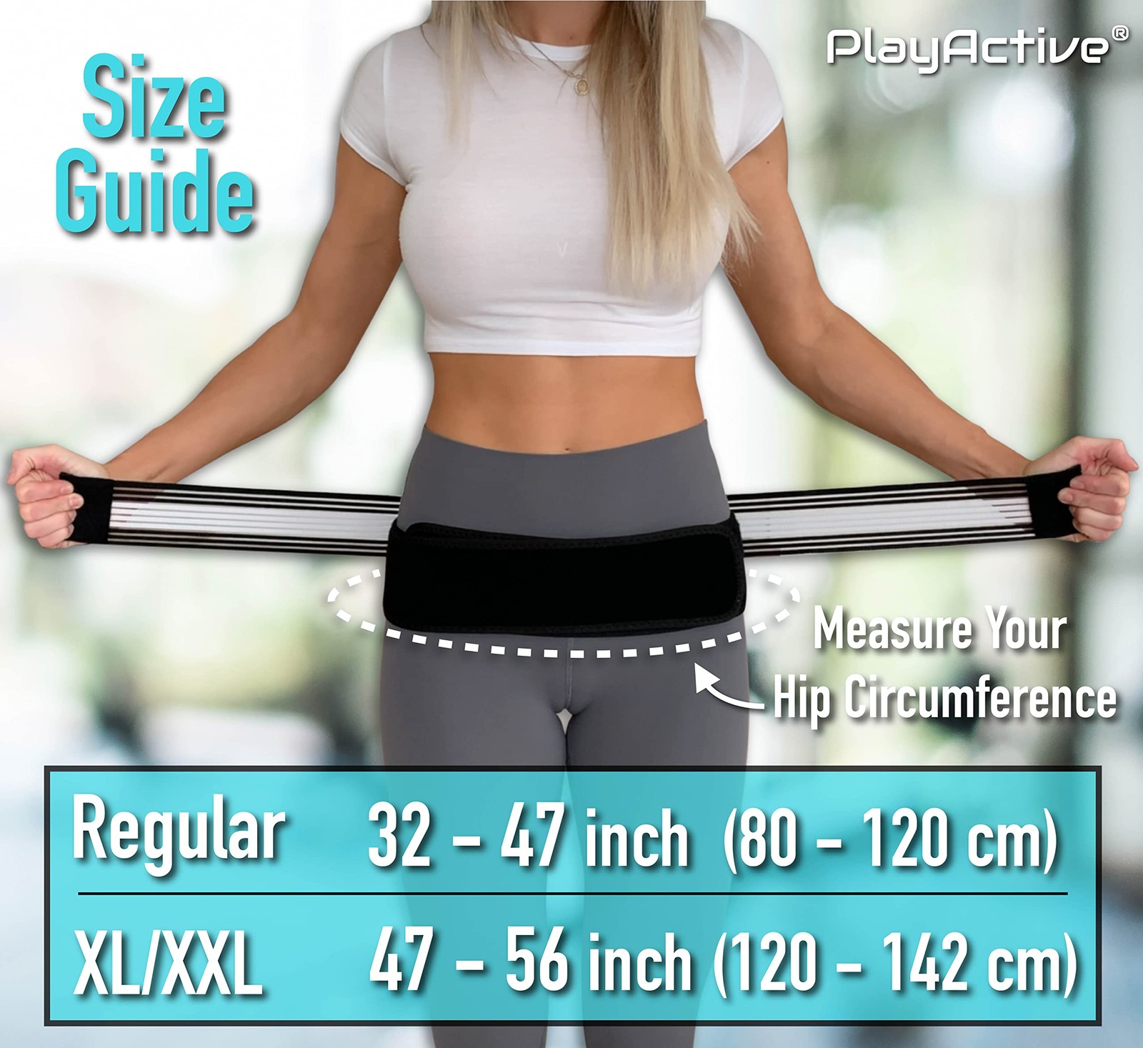 PlayActive Sacroiliac SI Joint REGULAR (Hip Size 32-47 inch), Black & White