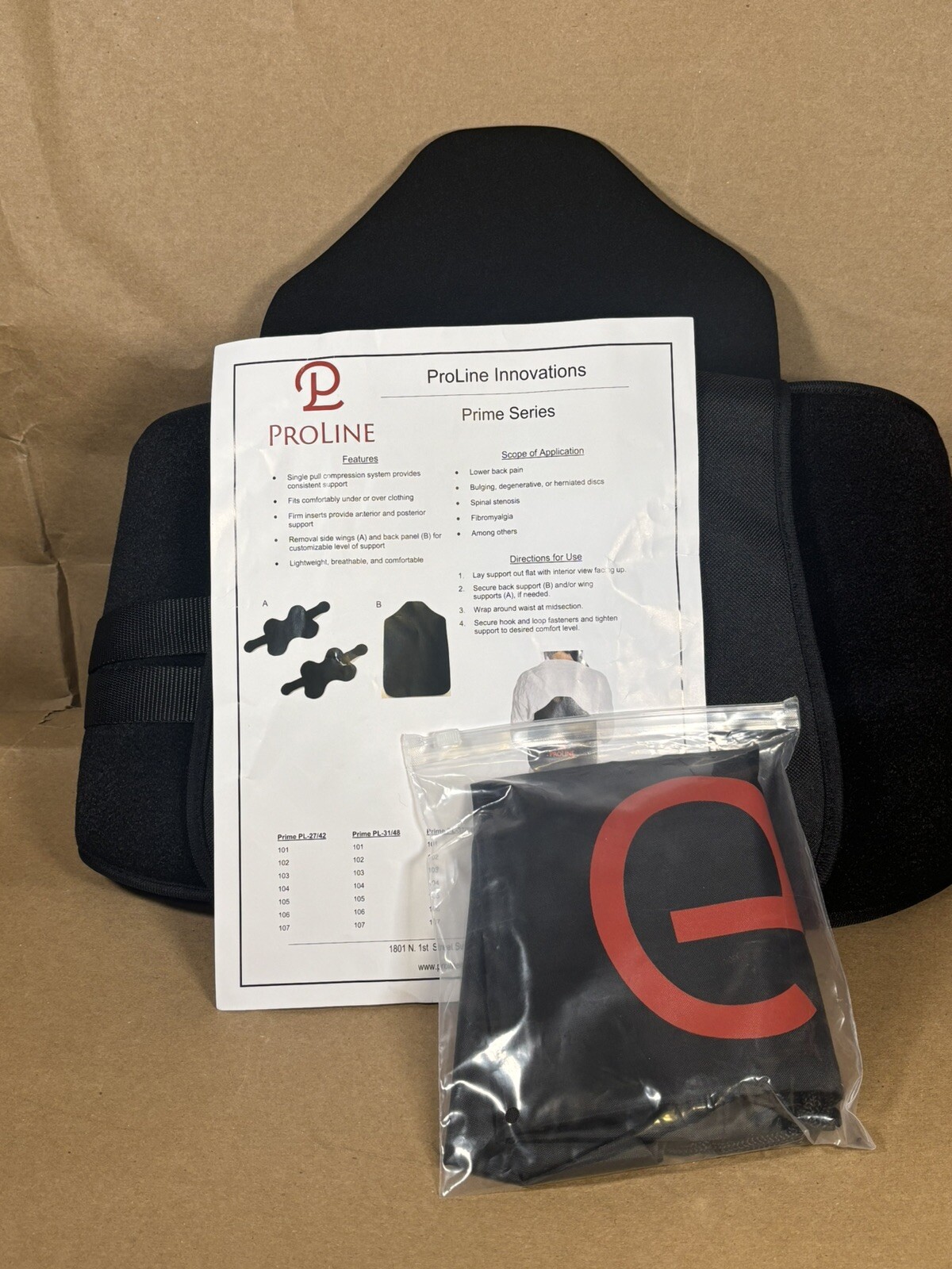 Proline Innovations Prime Series Lumbar Back Brace NEW With Carry Bag Size XXXL