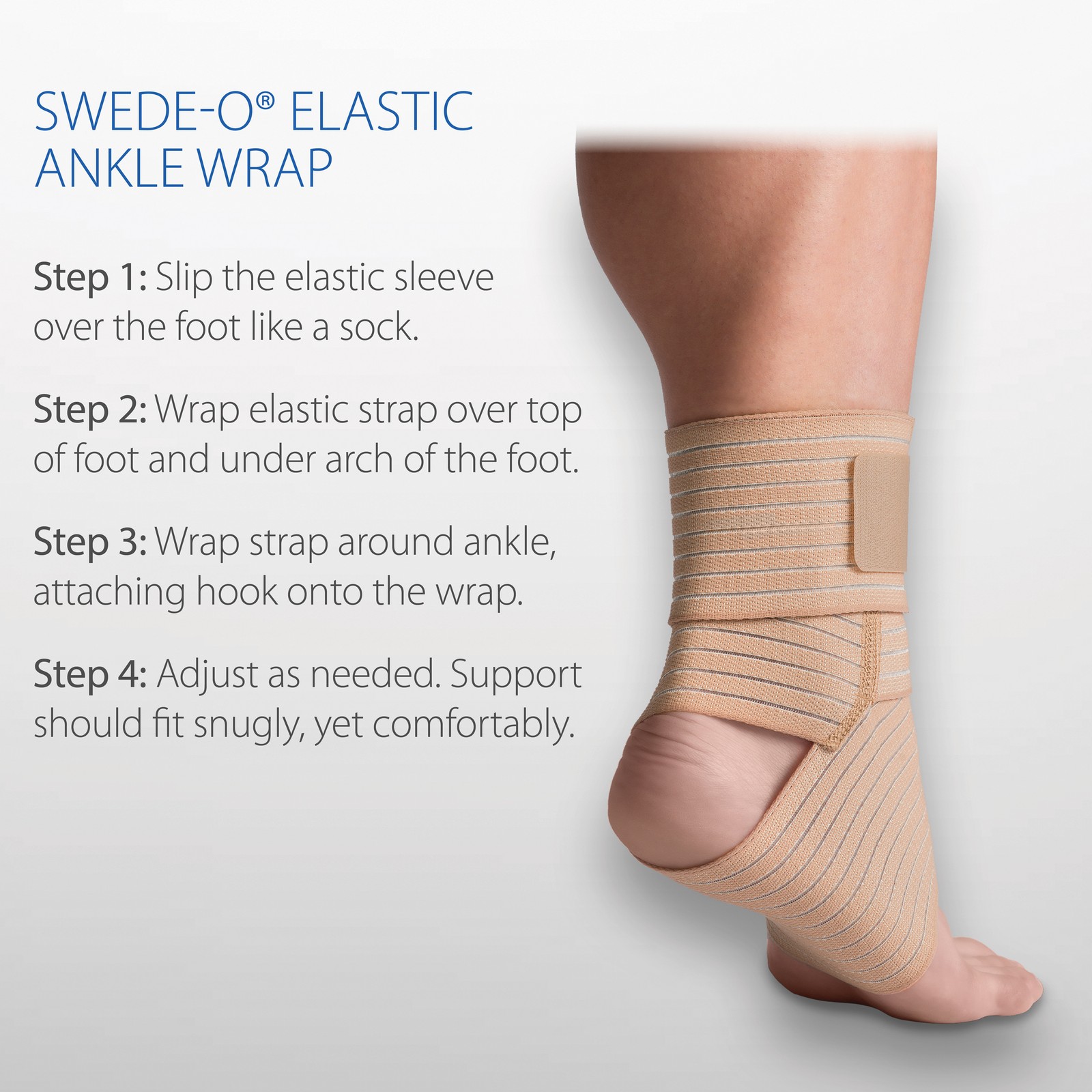 Swede-O Elastic Ankle Wrap Adjustable Strap Gentle Comfort Compression Support