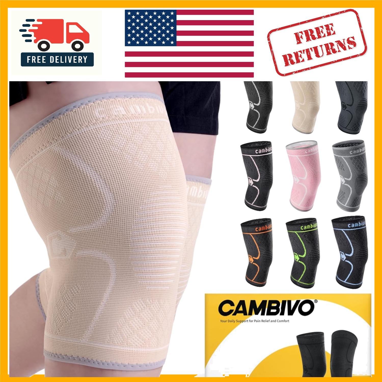2 Pack Knee Brace – Comfortable Compression Sleeves for Men & Women, XXXL