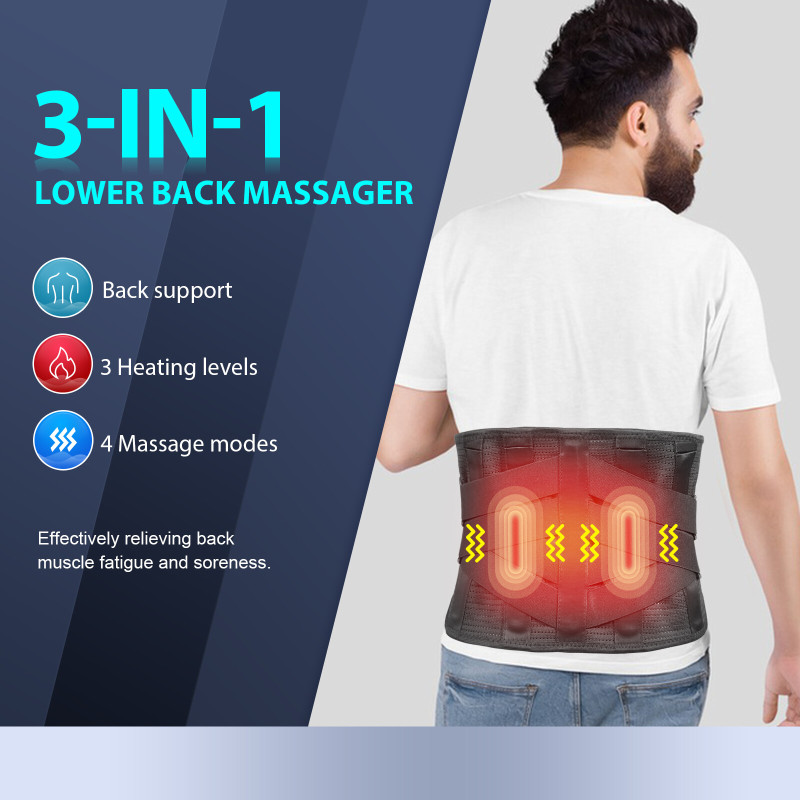 Back Massager Brace Belt with Heat for Lower Back Pain Relief