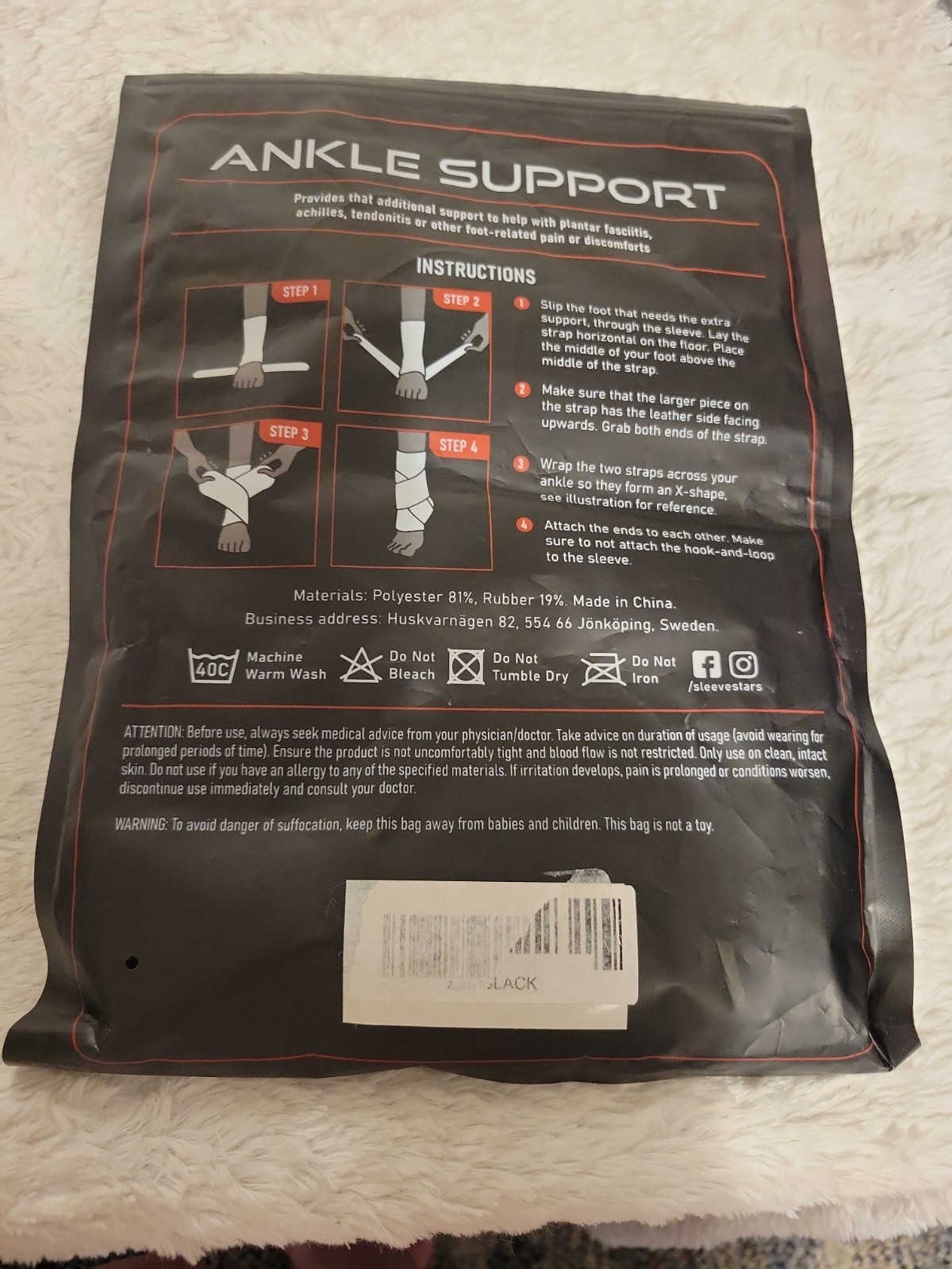 Sleeve Stars Compression Ankle Support Pair Black Unisex Pain Relief Open Unused
