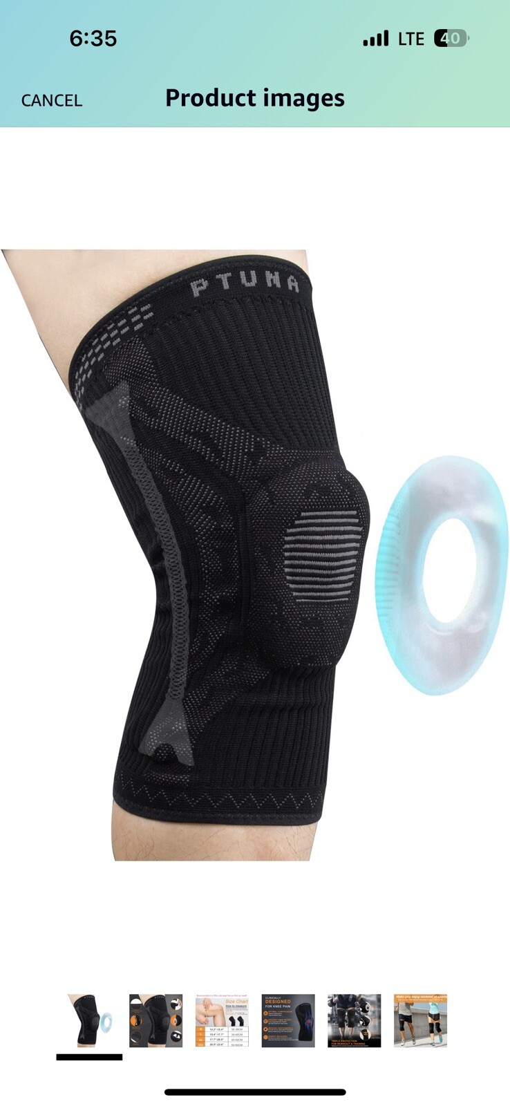 Knee Braces for Knee Pain, PTUNA Compression Knee Sleeve with Patella Gel Pad L