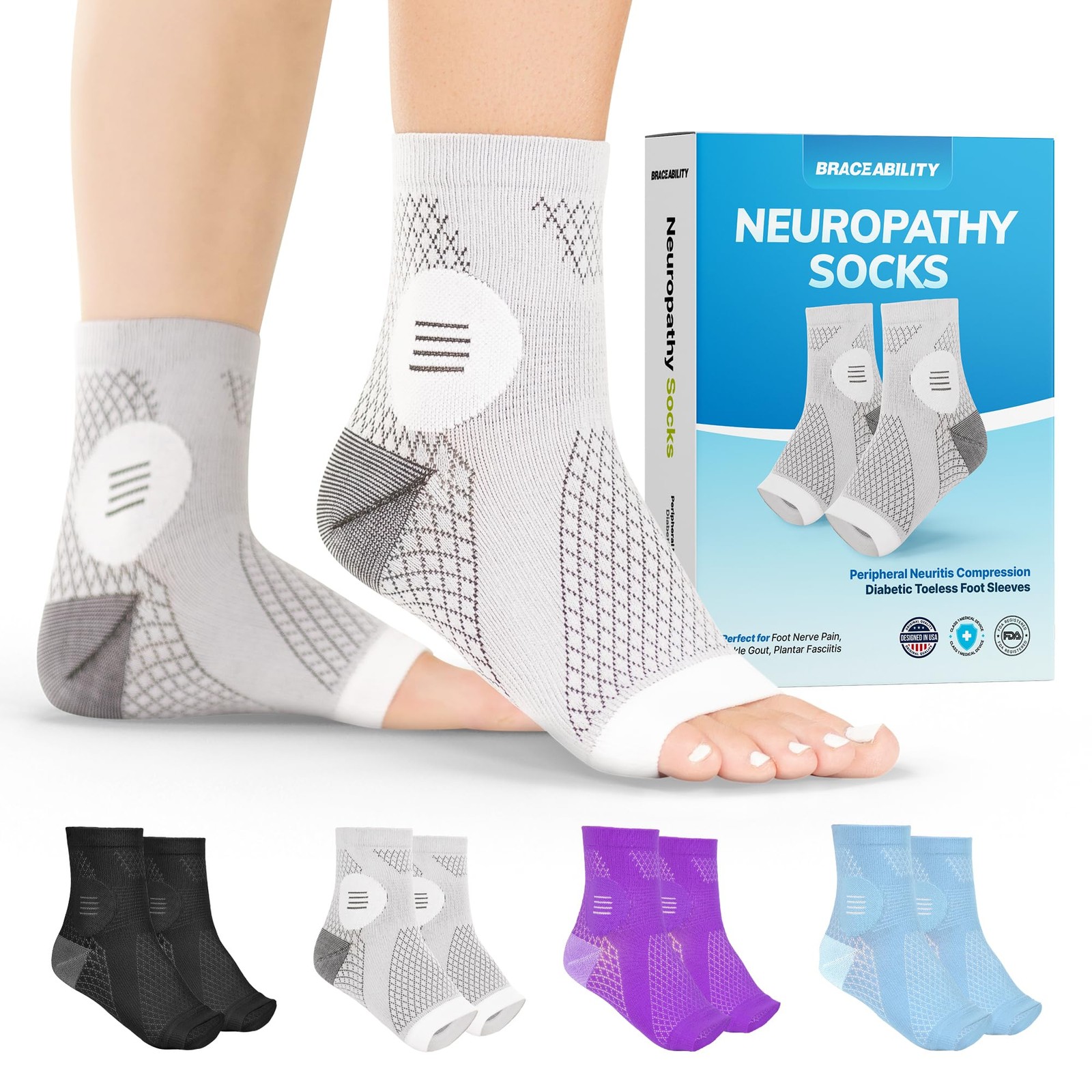 Neuropathy Socks Pair – Peripheral Neuritis Compression Diabetic Toeless Foot…
