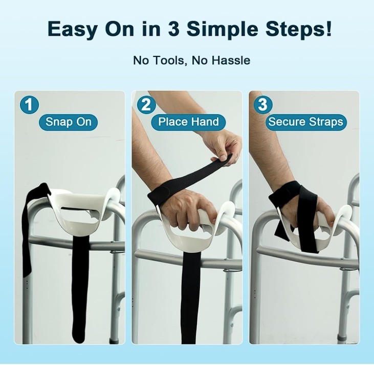 Left Hand Walker Splint with Two Securing Straps, Comfortable Walker Hand Grip,