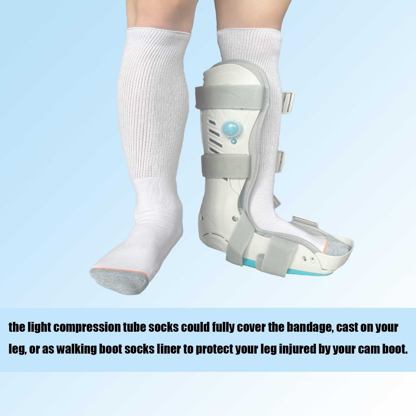Ioryzek 2 Pairs Walking Boot Socks Liner air Cam Walker Cast One Size, White