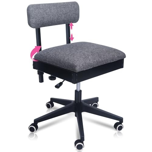 Sewing Chair with Wheels and Adjustable Back Support – Hydraulic Armless Grey