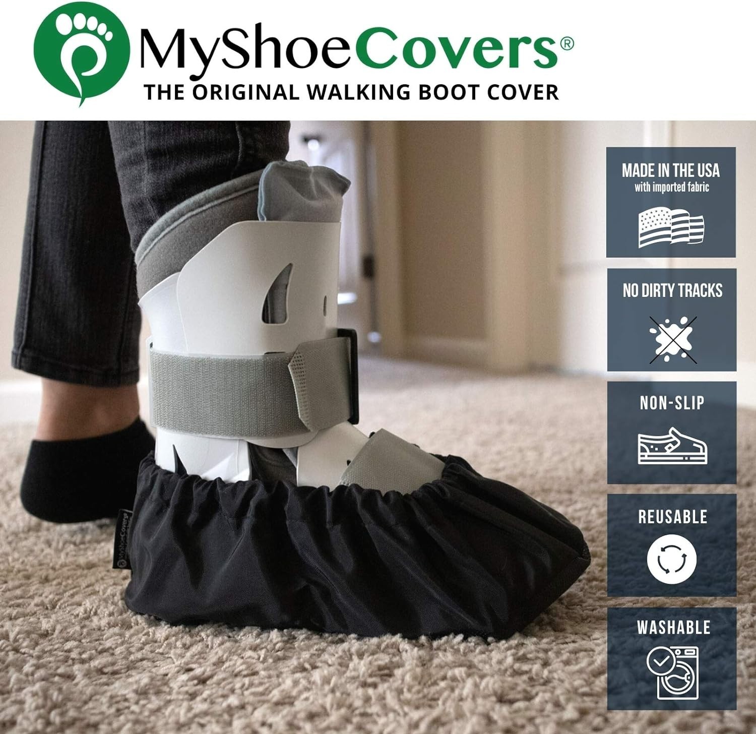 Fracture Walking Boot Cover – Black, Large, Water-Resistant, Reusable