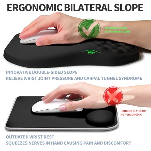 Ergonomic Raised Mouse Pad Wrist Support with Bilateral Slope Memory Foam Black