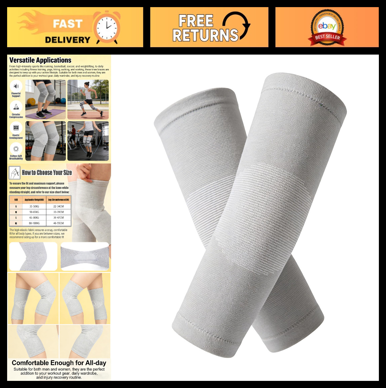Bamboo Charcoal Knee Sleeve – Elastic Compression Support for Joint Pain Relief,