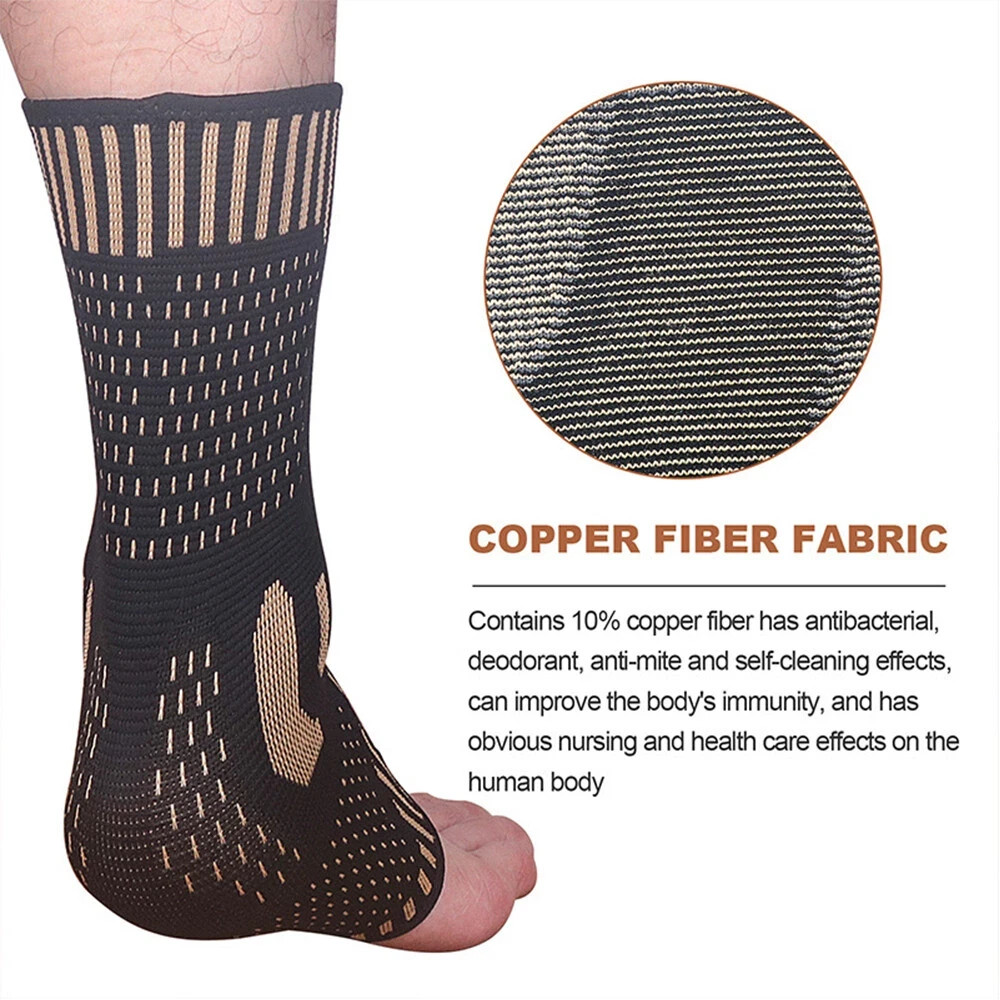 Copper Ankle Support Brace Compression Sleeve Elastic Foot Pain Relief