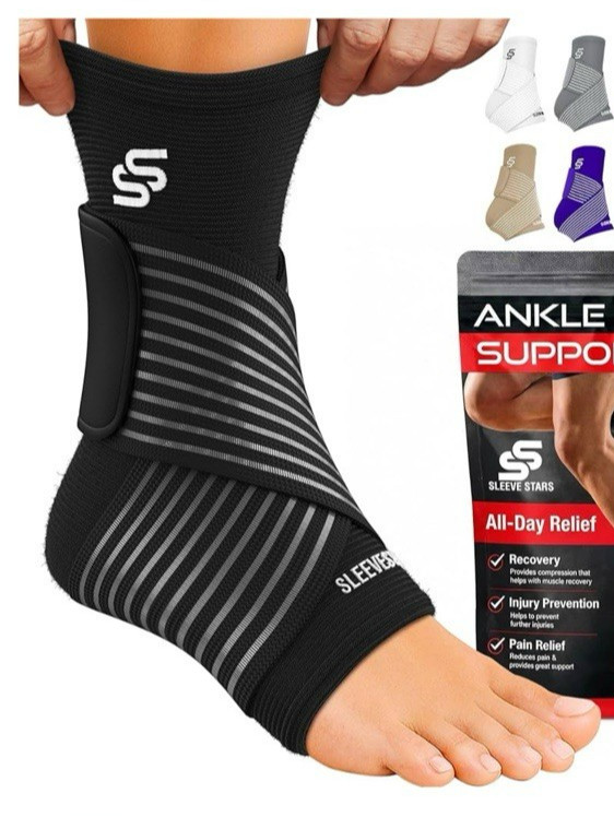 NEW Sleeve Star Ankle Support Sprained Ankle Planter Fasciitis Pair Unisex Black