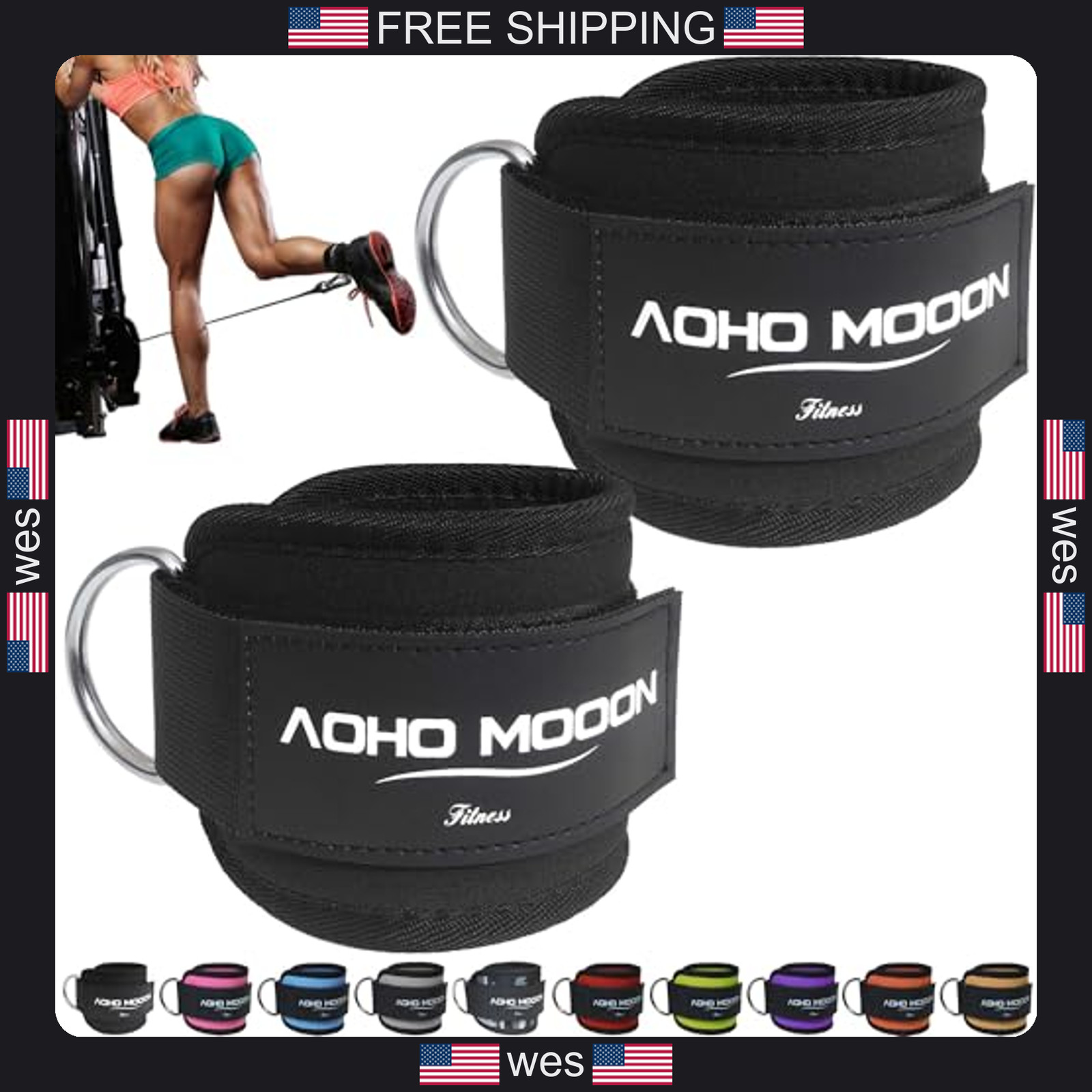 AOHO MOOON ankle strap set for cable machine gym workout leg cuffs pulleys