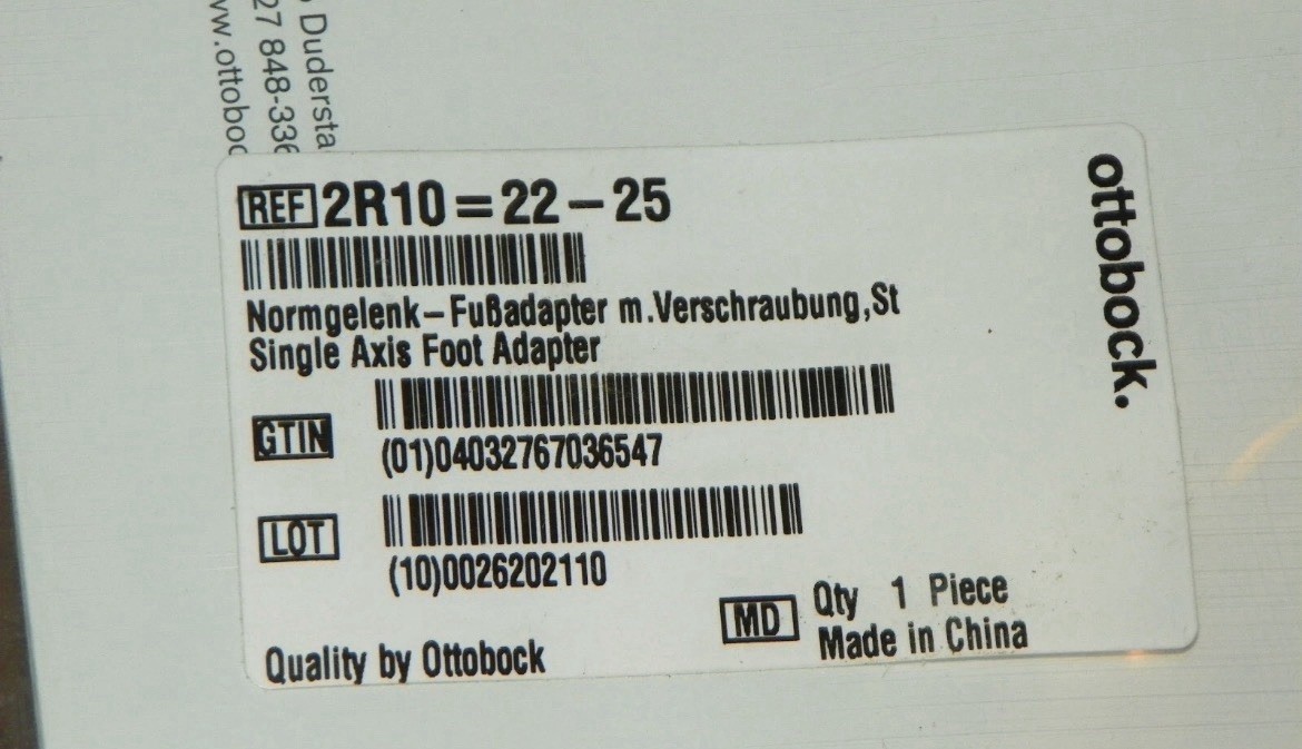 Sealed ottobock Single Axis prosthetic Foot Adaptor 2R10=22-25 2R10, 2R33, 2R51
