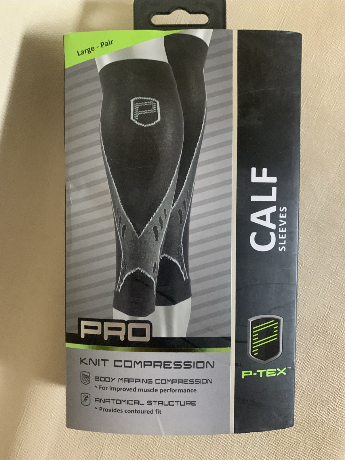 P-TEX ** PRO KNIT COMPRESSION CALF SLEEVES **P-TEXC500” LARGE Pair **BLACK*NEW**