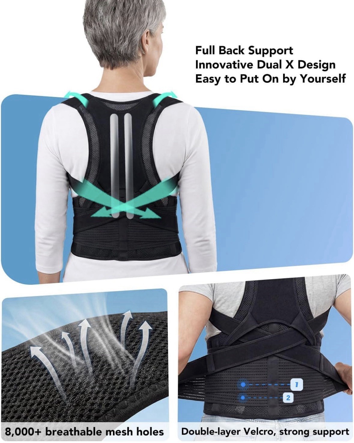 Advanced Full Back Brace Support for Upper & Lower Back, Spine & Neck Alignment
