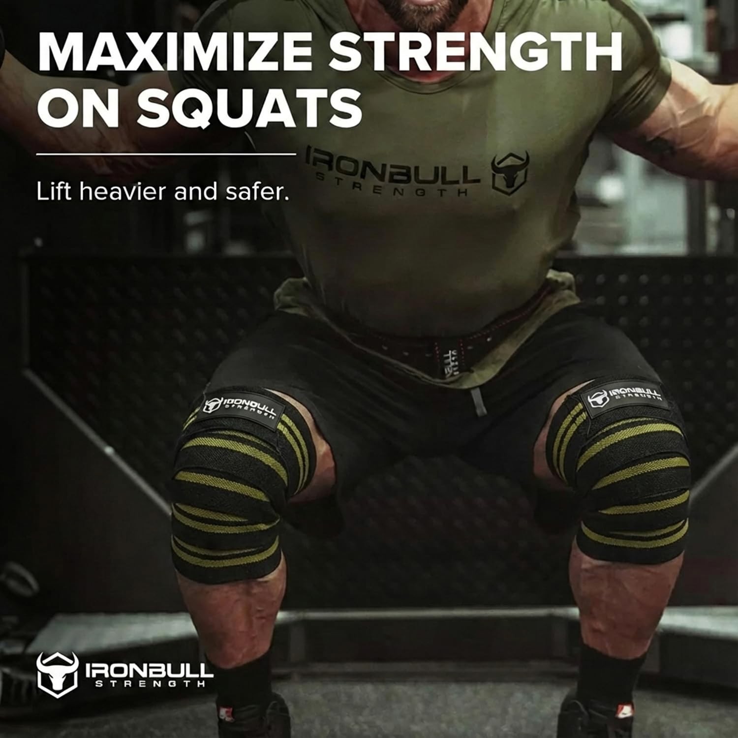 80″ Knee Wraps for Weightlifting, Squats, Powerlifting – Black/Green